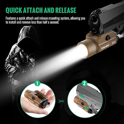 Miniatura 3 de Gmconn Luz de pistola compacta de 1200 lúmenes montada en riel, luz LED estroboscópica de pistola táctica linterna para Picatinny MIL-STD-1913 y