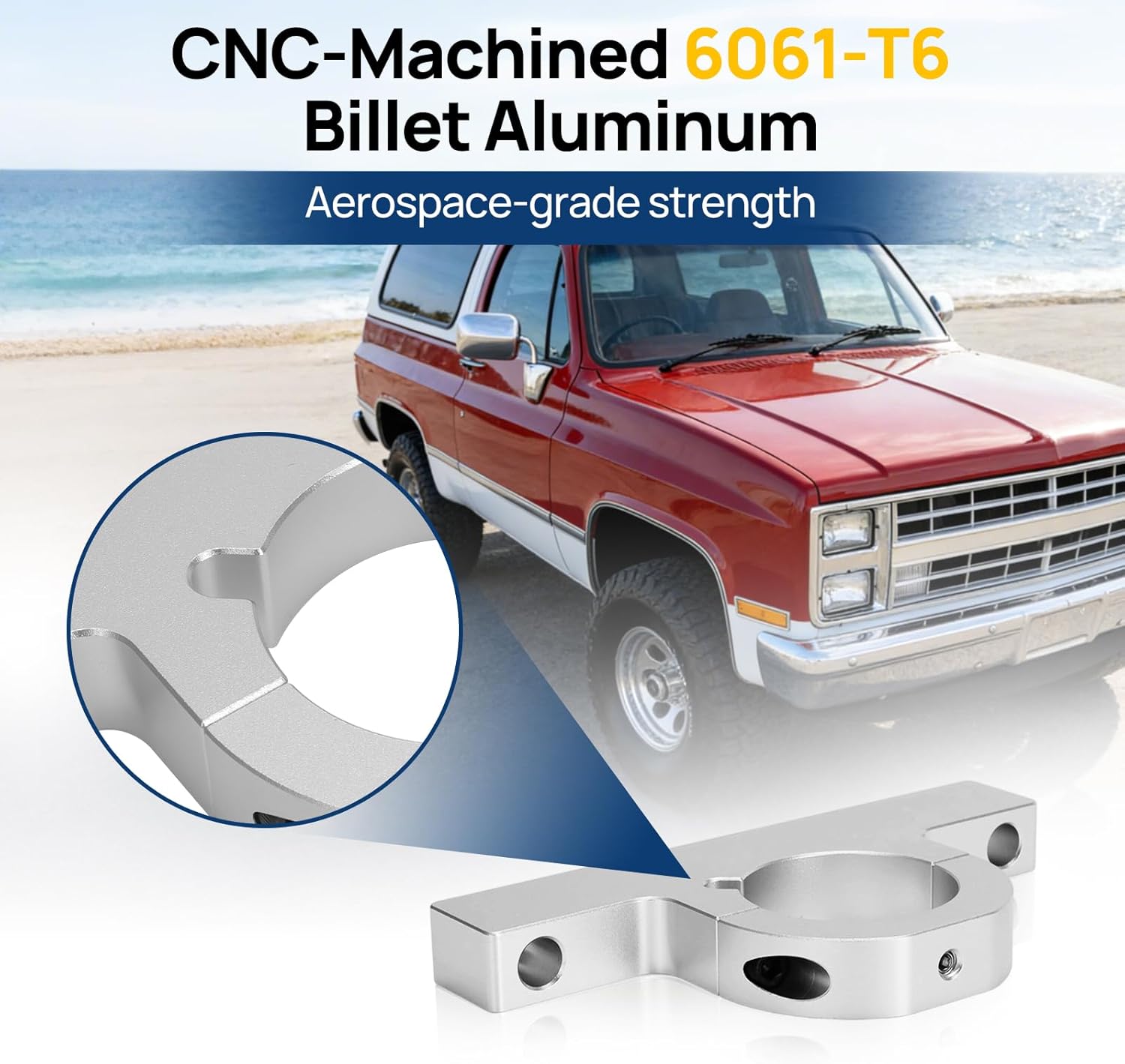 for 73-87 Chevy C10 Squarebody 2" Aftermarket Steering Column Adapter, Billet Aluminum Mount for C20 C30 K5 Suburban, Replace Factory Column with Universal 2" Columns – No Mods Required