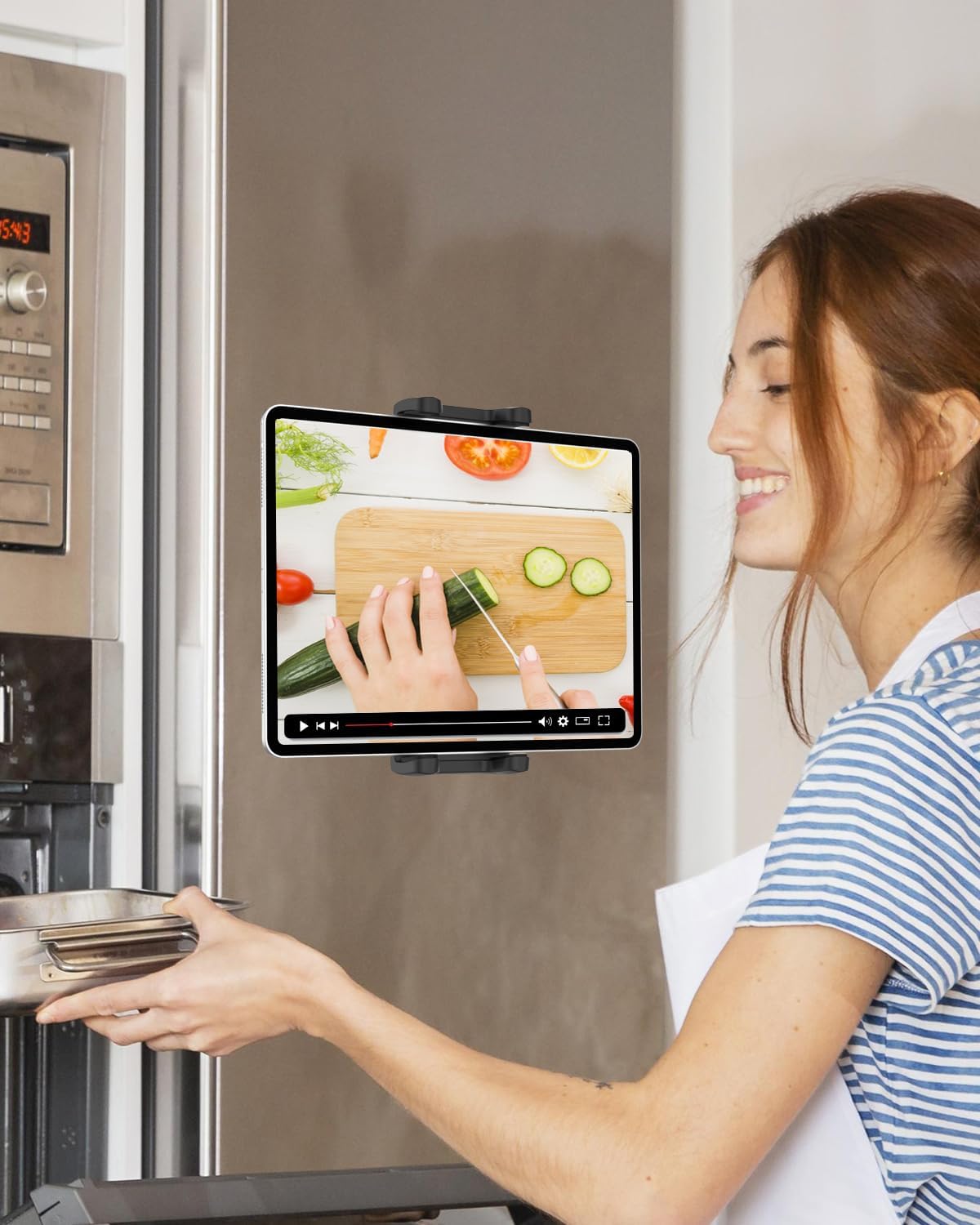 Universal Fridge Mount for iPad, Magnetic Tablet Holder with Metal Arm, Magnetic Base for Refrigerator/Kitchen/Shelf/Gym Compatible with 4-13" iPad Pro Air Mini, Phone, Galaxy Z Fold