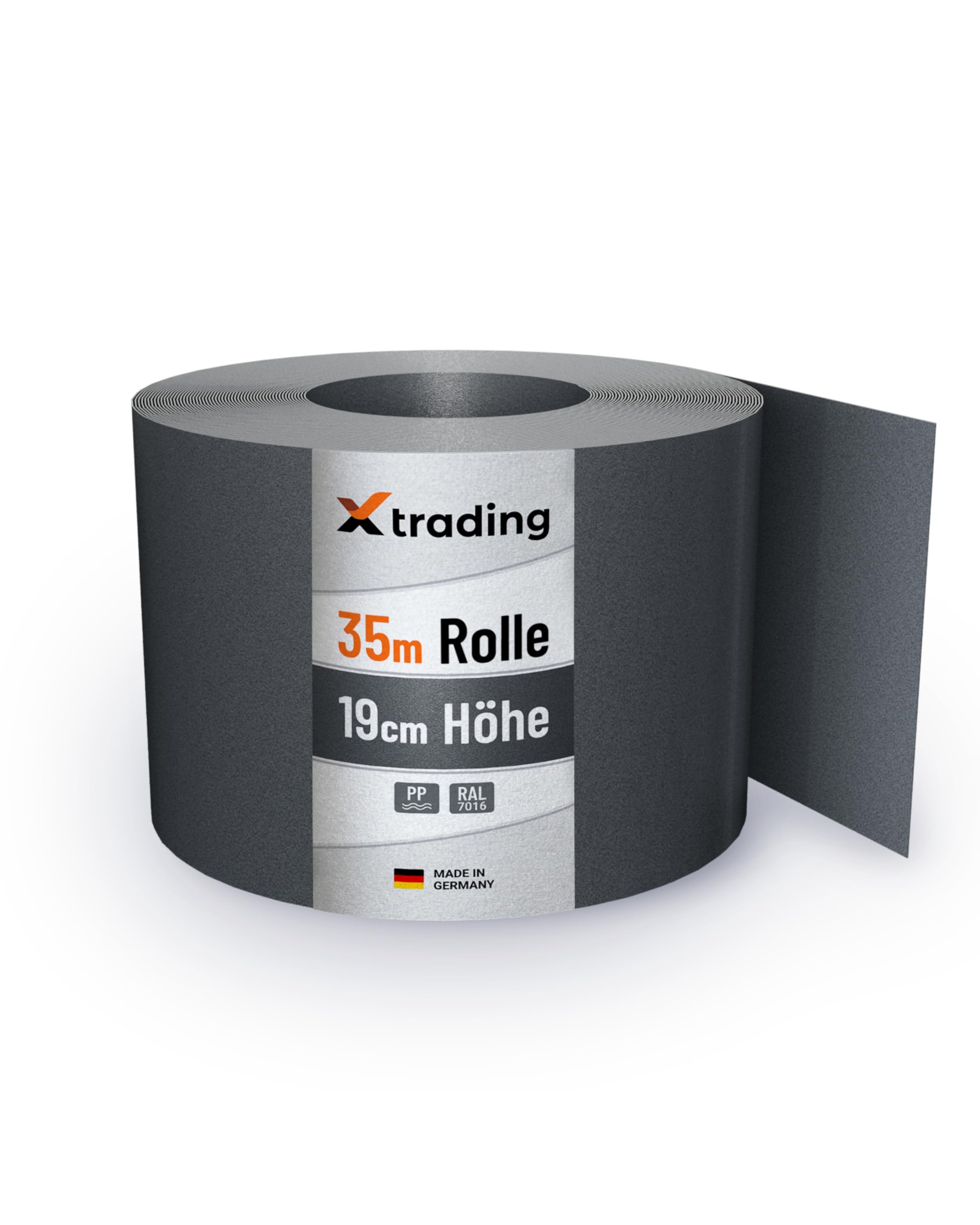 X-trading PP Sichtschutzstreifen für Doppelstabmatten-Zaun (35 m x 19 cm Rolle) Anthrazit – RAL7016 – Lederoptik – Qualität Made in Germany, einfache Montage ohne Clips & Werkzeug