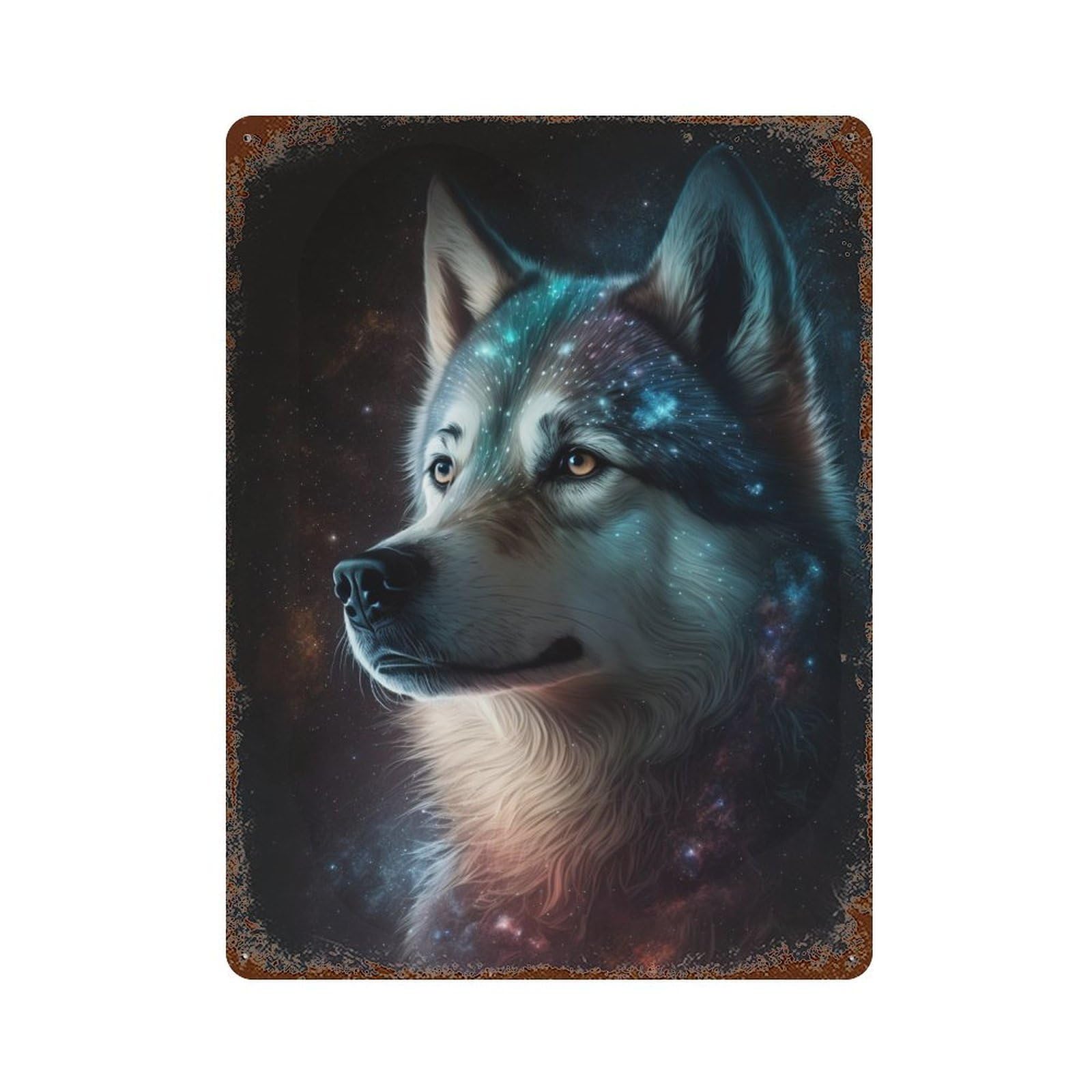 Garage Style Galactic Wolf Portrait -5 Decorative Tin Sign 15.7"x11.8", Shabby Chic Decor for Bar And Workshop