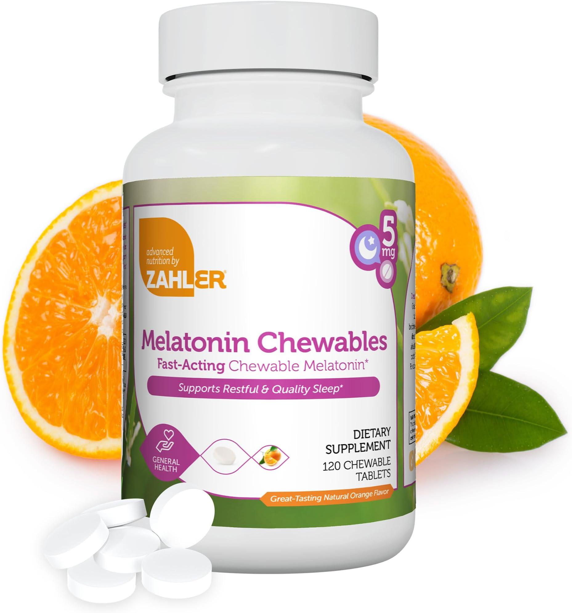 Melatonin 5mg Tablets - Fast-Acting Chewable Melatonin 5 mg Tablets - Delicious Orange Flavor - Supports Restful and Quality Sleep - Kosher Non GMO Made in USA Dietary Supplement, 120 Count