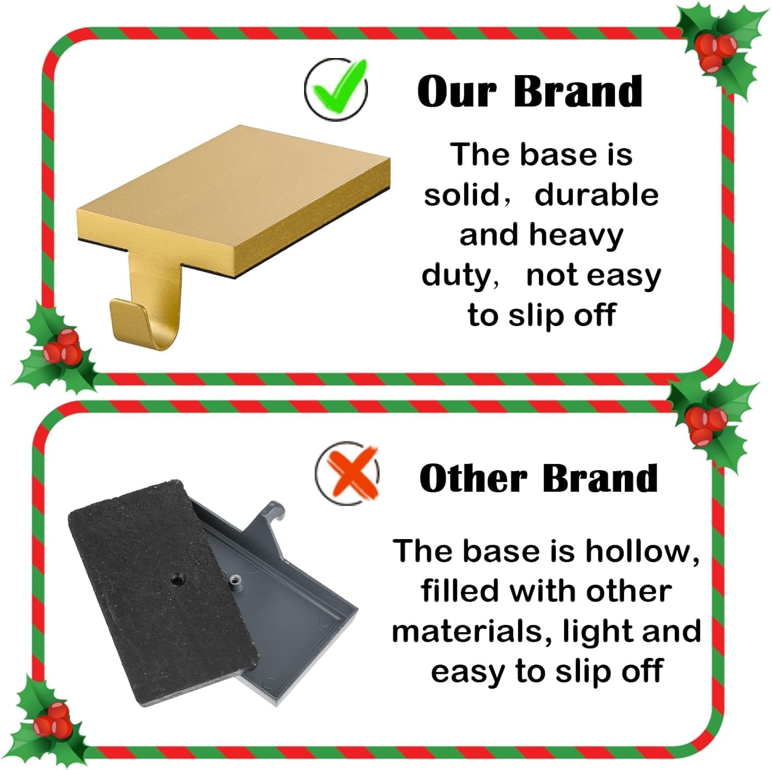 6 Pcs Christmas Stocking Holders Hanging Hooks Heavy Duty Mantel Stocking Holder Bases Weighted Metal Stocking Hangers for Shelf Fireplace Stair Xmas Party Decor (6, Gold)