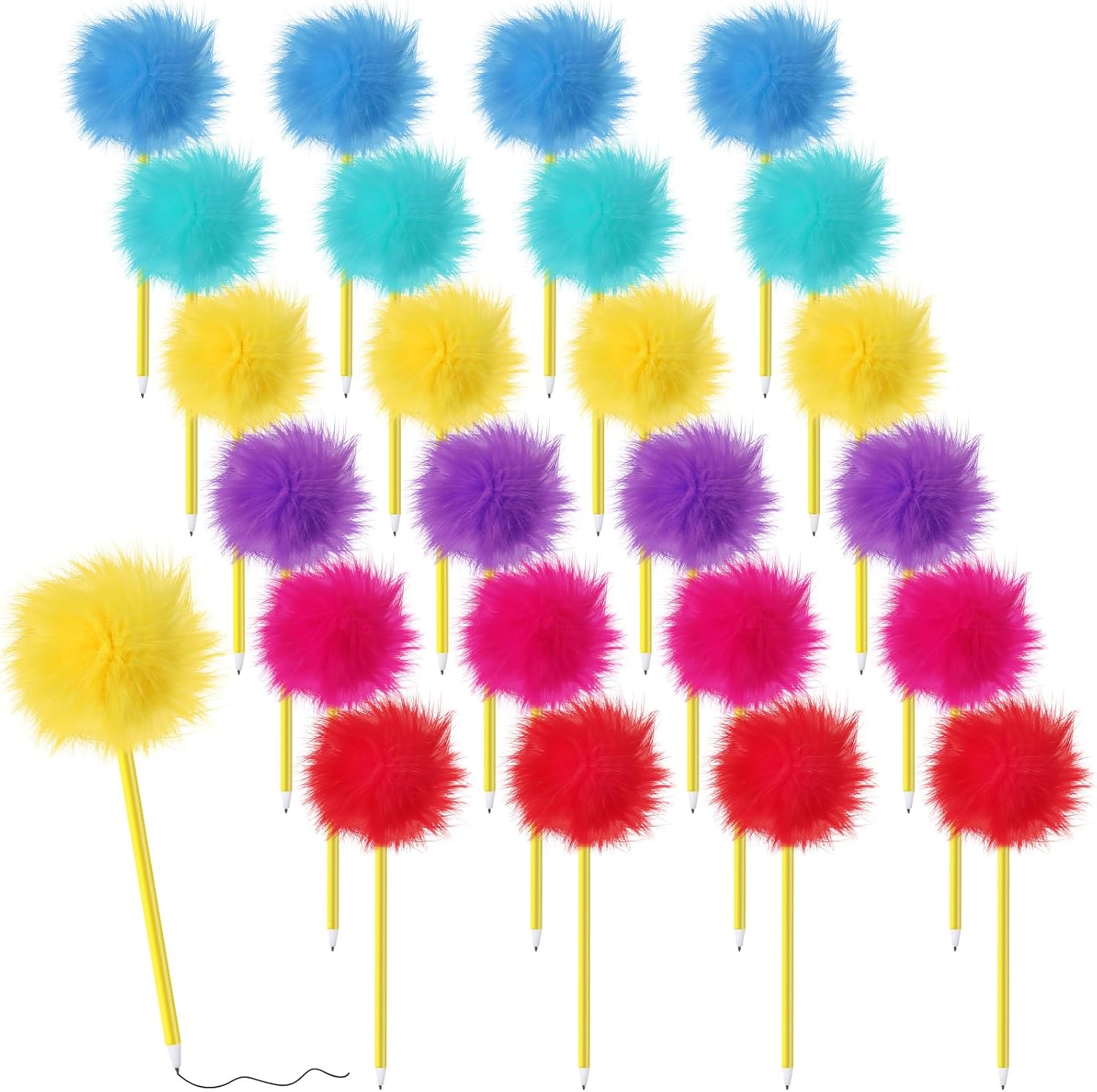 Sayglossy 24 Pcs Pom Pom Pen Tree Fluffy Pens Cute Fuzzy Fun Novelty Ballpoint Pens Set Gift for Reward Gifts Birthday Party Favor Supply Goodie Bag Stuffers(Classic Color)