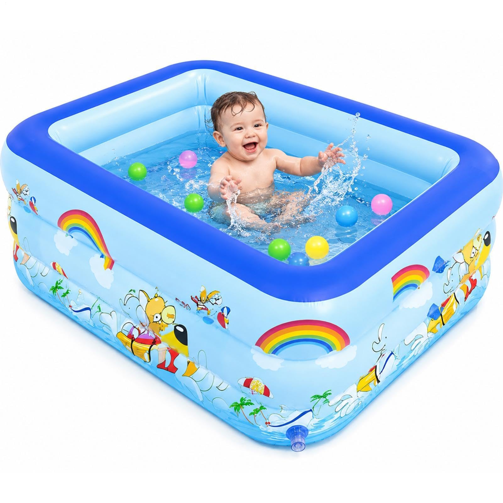 Piscina Gonfiabile Per Bambini Rettangolare Con Valvola Di Scarico, Piscinetta Spessa Da Giardino E Terrazzo, Utilizzabile Anche Come Piscina Di Palline, Per Bimbi 6-36 Me-si, 210x135x56cm