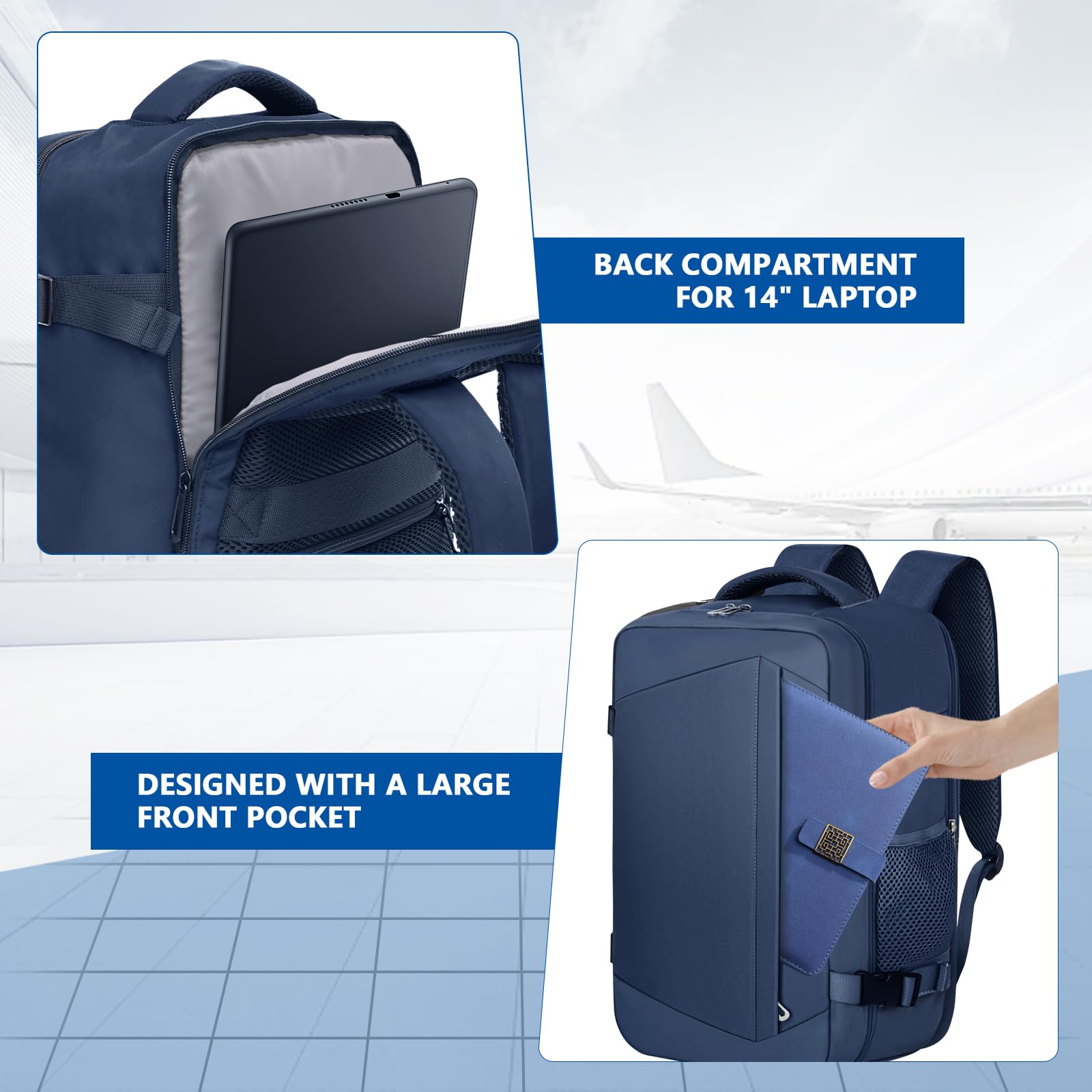 KIRFEIHT Zaino da Viaggio 40x20x25 per Ryanair Bagaglio a Mano Aereo Piccolo - Zaino da Viaggio a Cabina Piccola, Zaini Universali per Uomo e Donna per Scuola Trekking Lavoro (Azul)