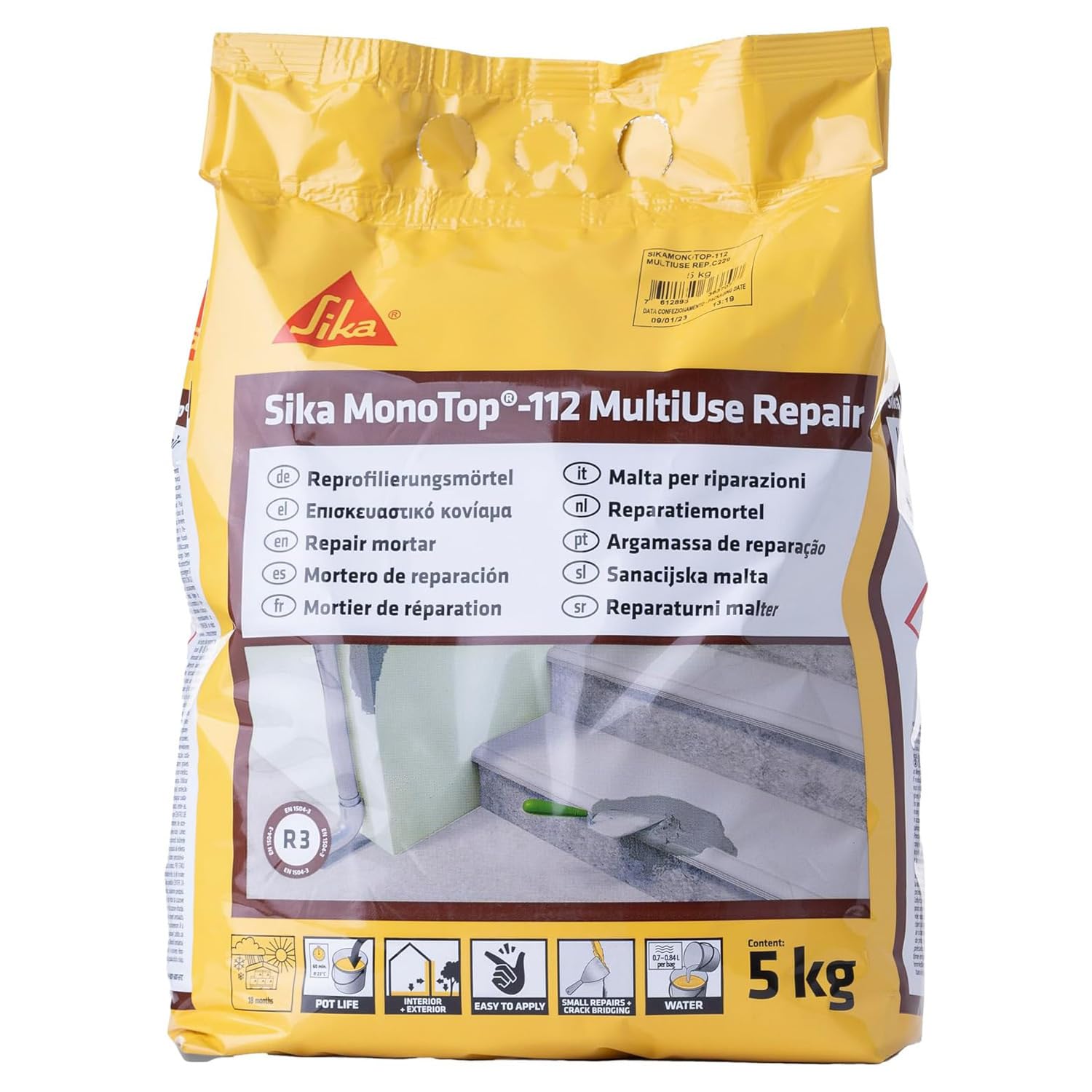 SIKA – Universalmörtel – Sika MonoTop 112 MultiUse Repair Grau – ideal für Betonreparatur – für Außenanwendungen – einfache Verarbeitung – 5 kg
