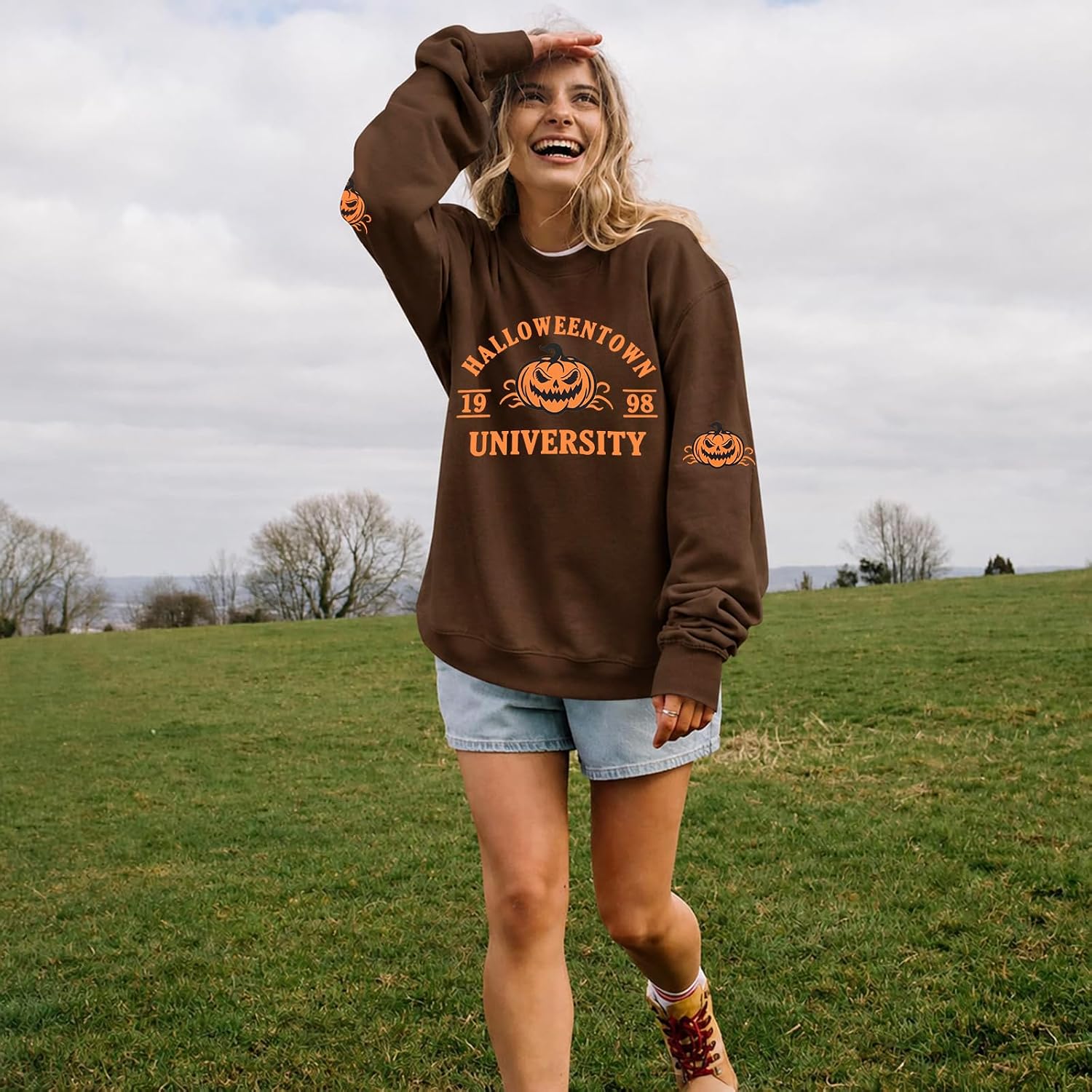 BANGELY Oversized Halloween Sweatshirt Women Spooky Season Pullover Top