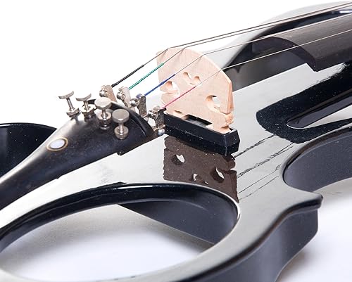 Vista 2 de Violín eléctrico Cecilio CEVN, violín silencioso, estilo 1, de madera maciza, con accesorios de ébano, Negro metálico, Full