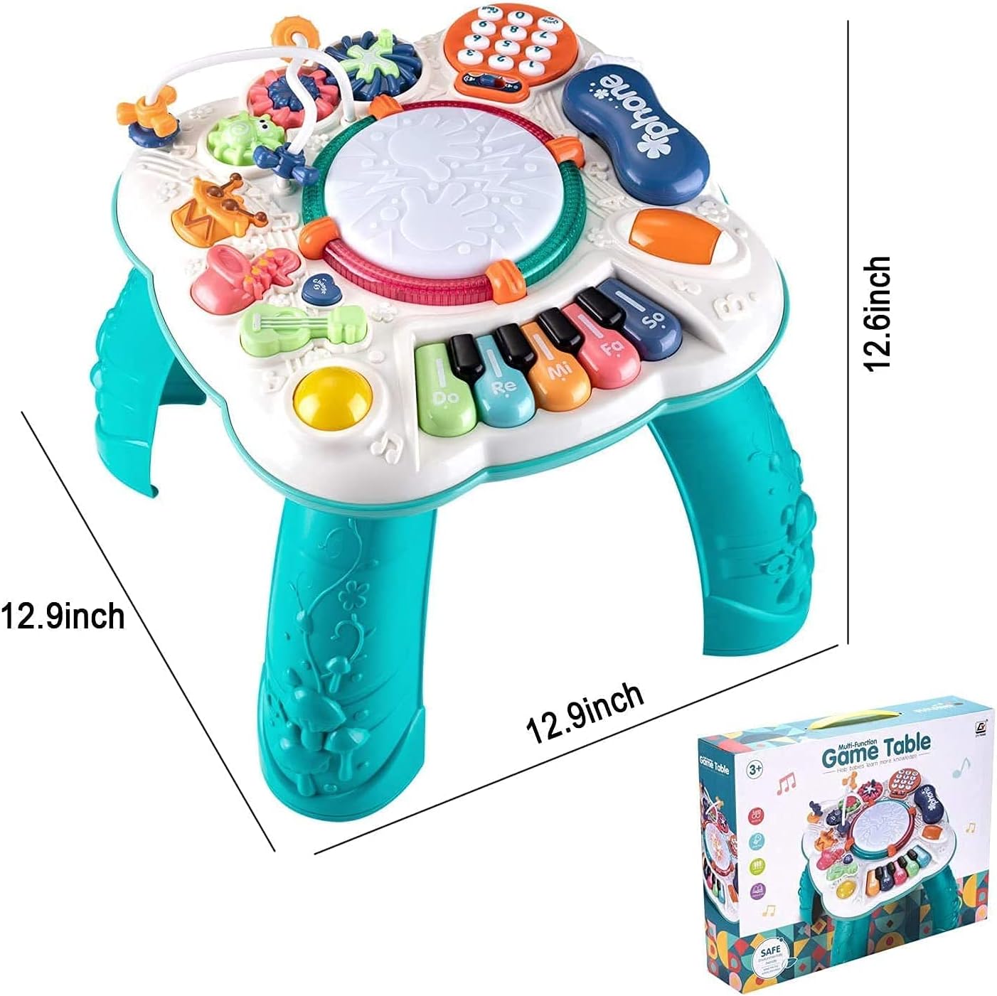 Tuko Musical Table for Baby Toy 6 to 12 Months,Learn and Groove Activity Table Toy for 1 2 3 Years Old, 11.8×11.8×12.2 Inches (Blue) : Toys & Games
