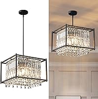 Vista 8 de LMQNINE Candelabro rectangular moderno para comedor, lámpara de cristal negro, lámpara lineal, lámpara de granja para isla de cocina, mesa de bar