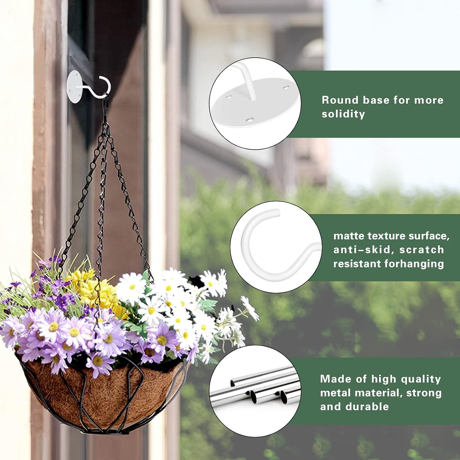 Ceiling Hooks for Hanging Plants, 3-Pack Black &3-Pack White Metal Plant Bracket Wall Mount Lanterns Hangers for Hanging Plants, Bird Feeders, Wind Chimes, Planters - Outdoor Decoration Hooks image 3