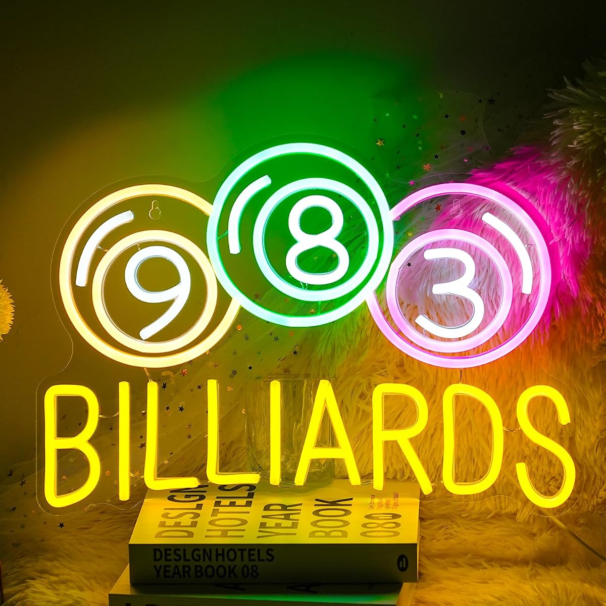 Billiards Neon Sign Led Colorful Neon Light, 16.9X11.8