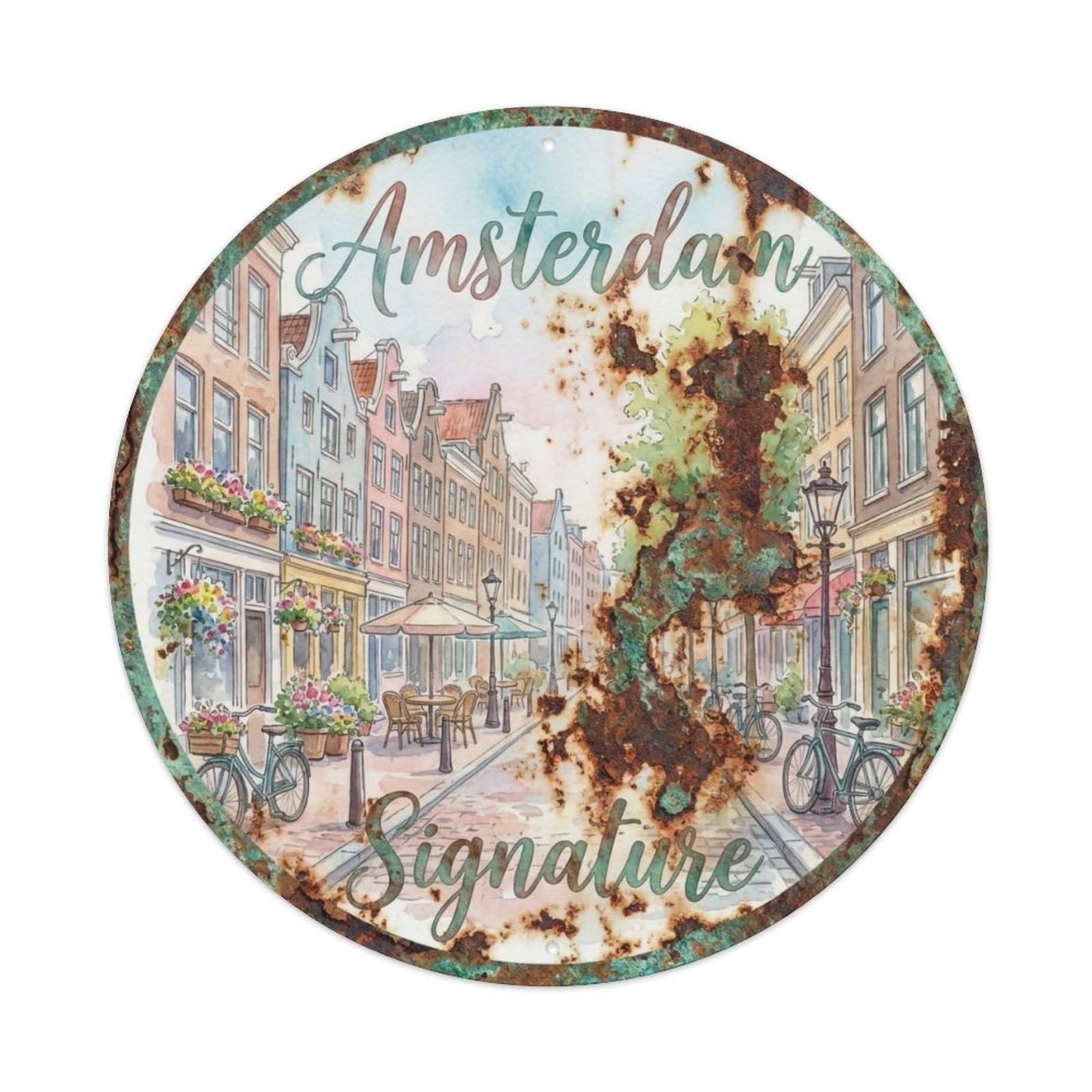 Vintage Travel Amsterdam Netherlands Memory Metal Tin Sign