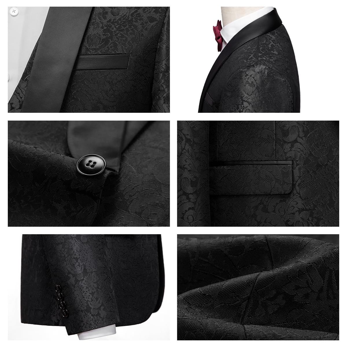 KUDORO Abito da Uomo 3 Pezzi Paisley Slim Fit Abiti da Sposa Abito Elegante Cerimonia Abito da Smoking Blazer Gilet Pantaloni