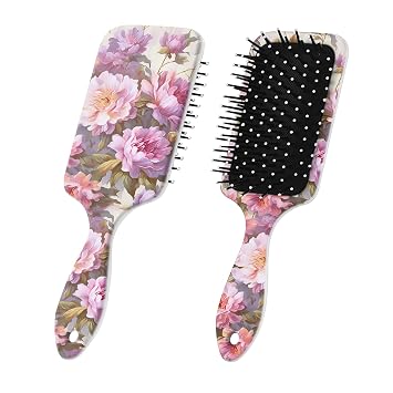 Paddle Detangler Hair Brush,Soft Bristles for Effortless Tangle Removal,Minimal Frizz and Breakage,Cute Detangling Hair Brush for Women Men Boys Girls Wet Dry All Hair TypesPink Flowers-01