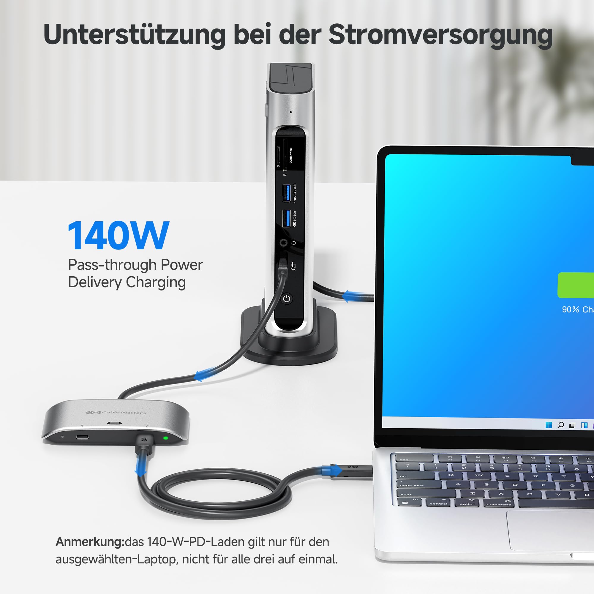 Cable Matters 20G USB C Switch für 2 Computer, 140W PD, bis zu 8K@30Hz unter Windows, 4K@60Hz unter macOS, Nutzung eines Thunderbolt 4 Monitors/Docks (Nicht für Docks mit angeschlossenem Kabel)