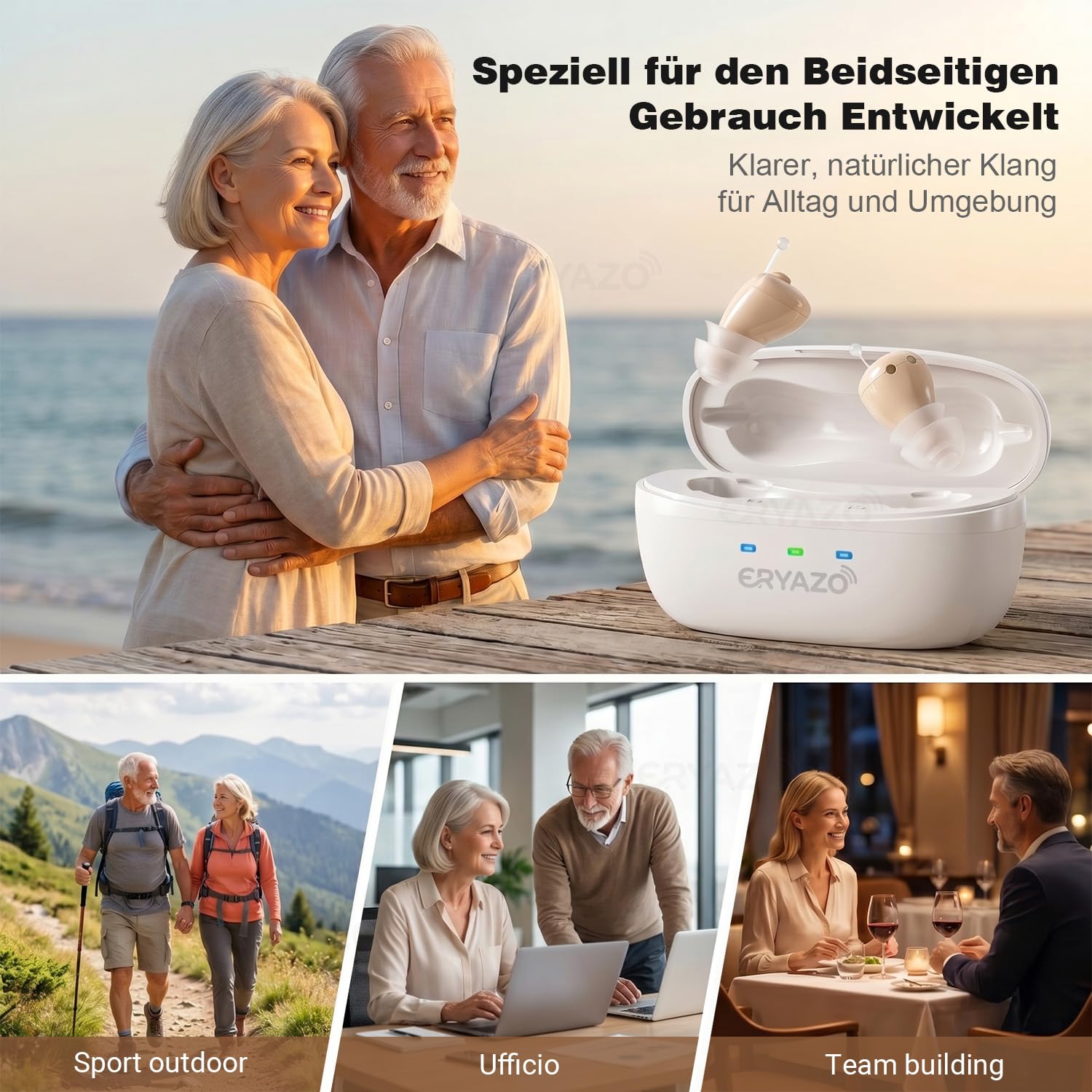 Wiederaufladbarer Audioverstärker, Geräuschunterdrückung, USB-Ladestation, Aufbewahrungsbox, ergonomische Passform