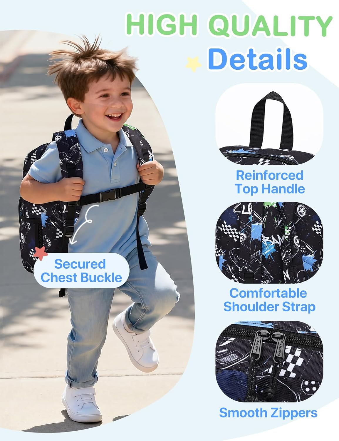 VASCHY Kids backpacks, 16in Water Resistant Boys Girls Backpack for Preschool/Primary/Elementary School Bookbag