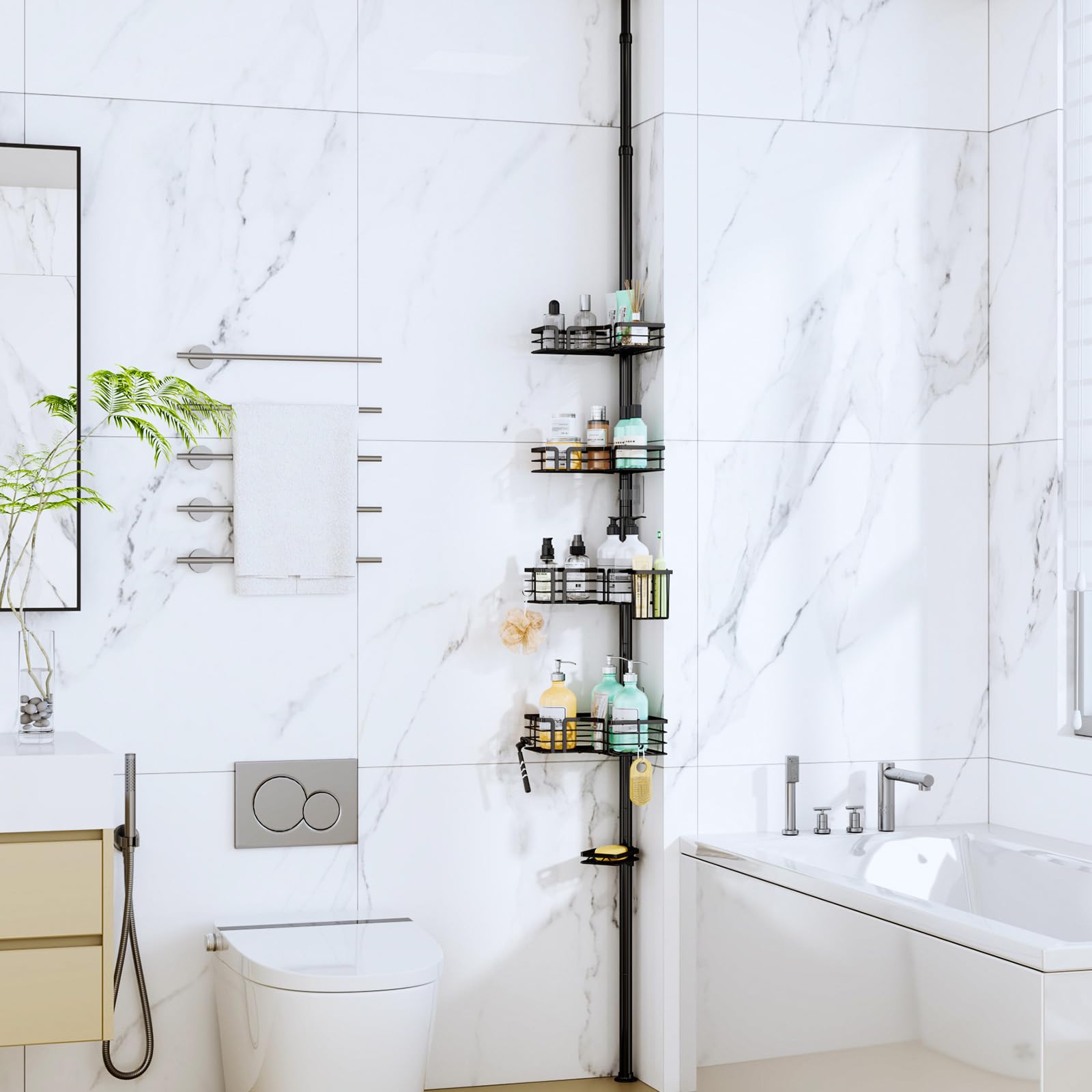 SWTYMIKI Duschregal Teleskop Dusche Teleskopstange - Edelstahl, 70-275cm