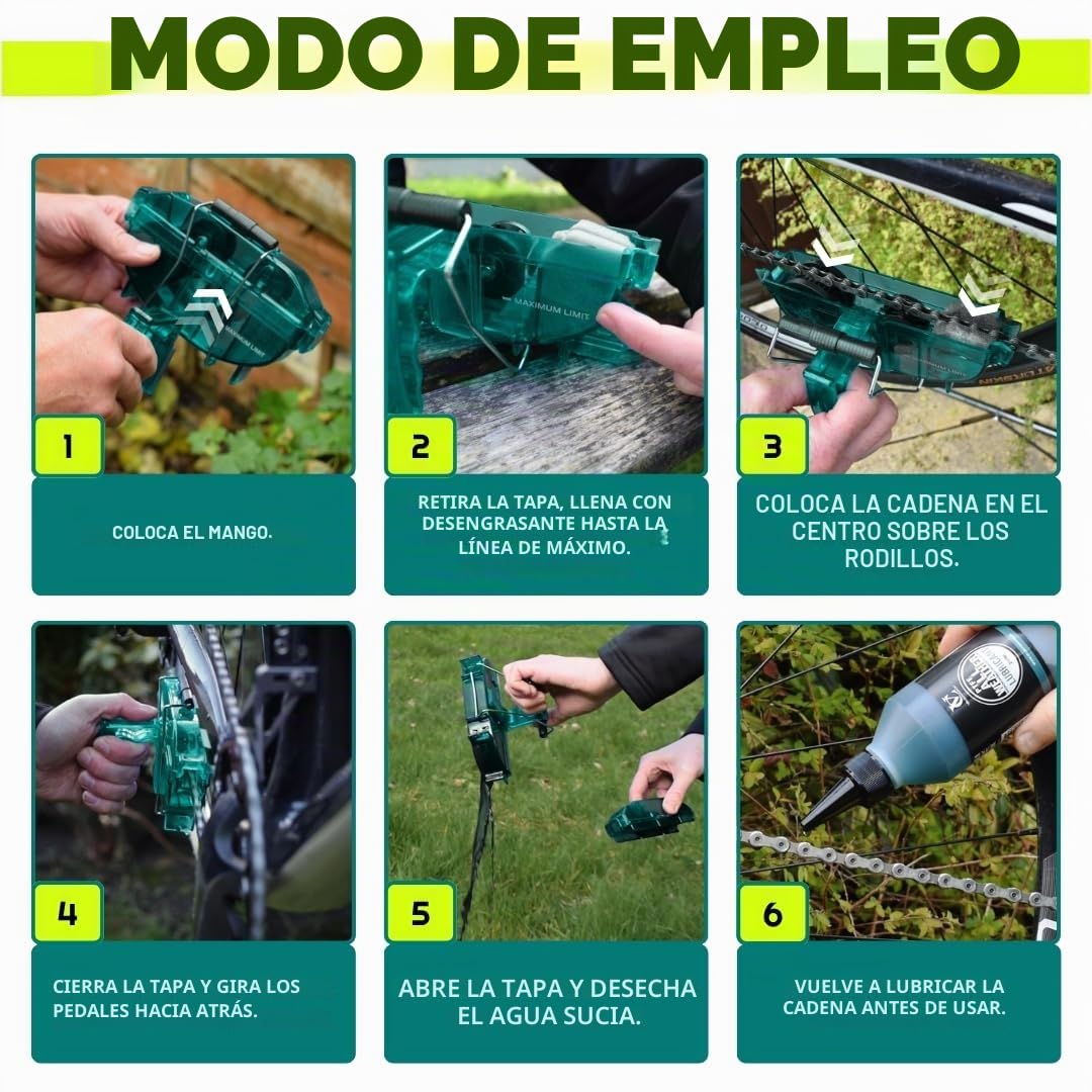 VeloChampion Kit de Nettoyage de Chaîne Vélo Vert & Spray Dégraissant 1 L | Élimine saleté & rouille avec un dégraissant biodégradable à action rapide pour une transmission propre sur tous les vélos.