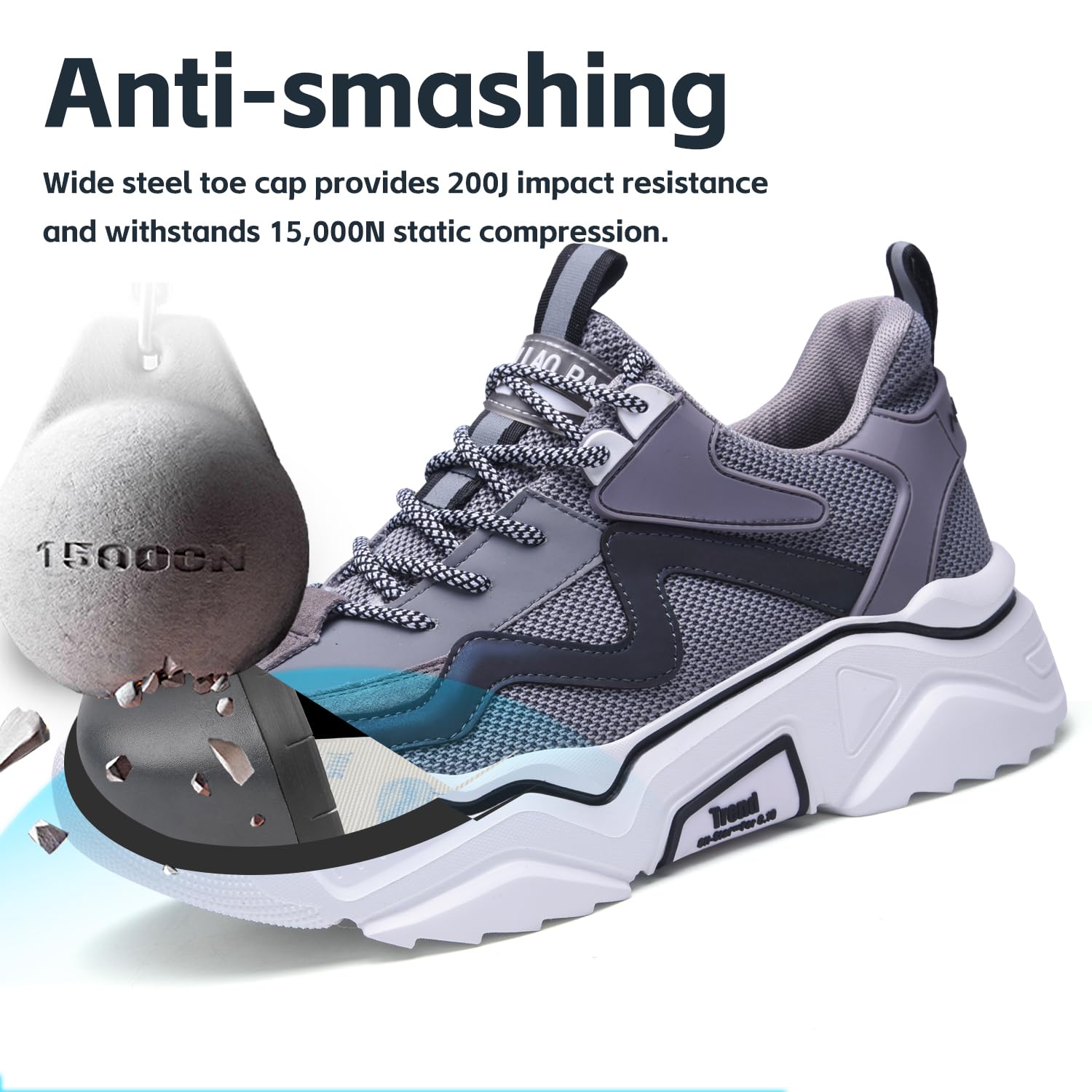Safety Shoes Women Light Work Shoes Men Zapatos de Gorra de Acero Deportivo respirando Zapatos Protectores Activos con Zapatillas de Deporte de Tapa de Acero