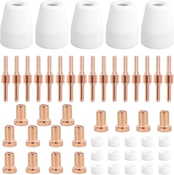 50Pcs Plasma Cutter Consumables Set for PT-31, Plasma Cutter Machine Consumables, Plasma Cutter Accessories for CUT-45 CUT-50 CT-312 with Plasma Cutter Torch PT-31 JG-40 LG-40