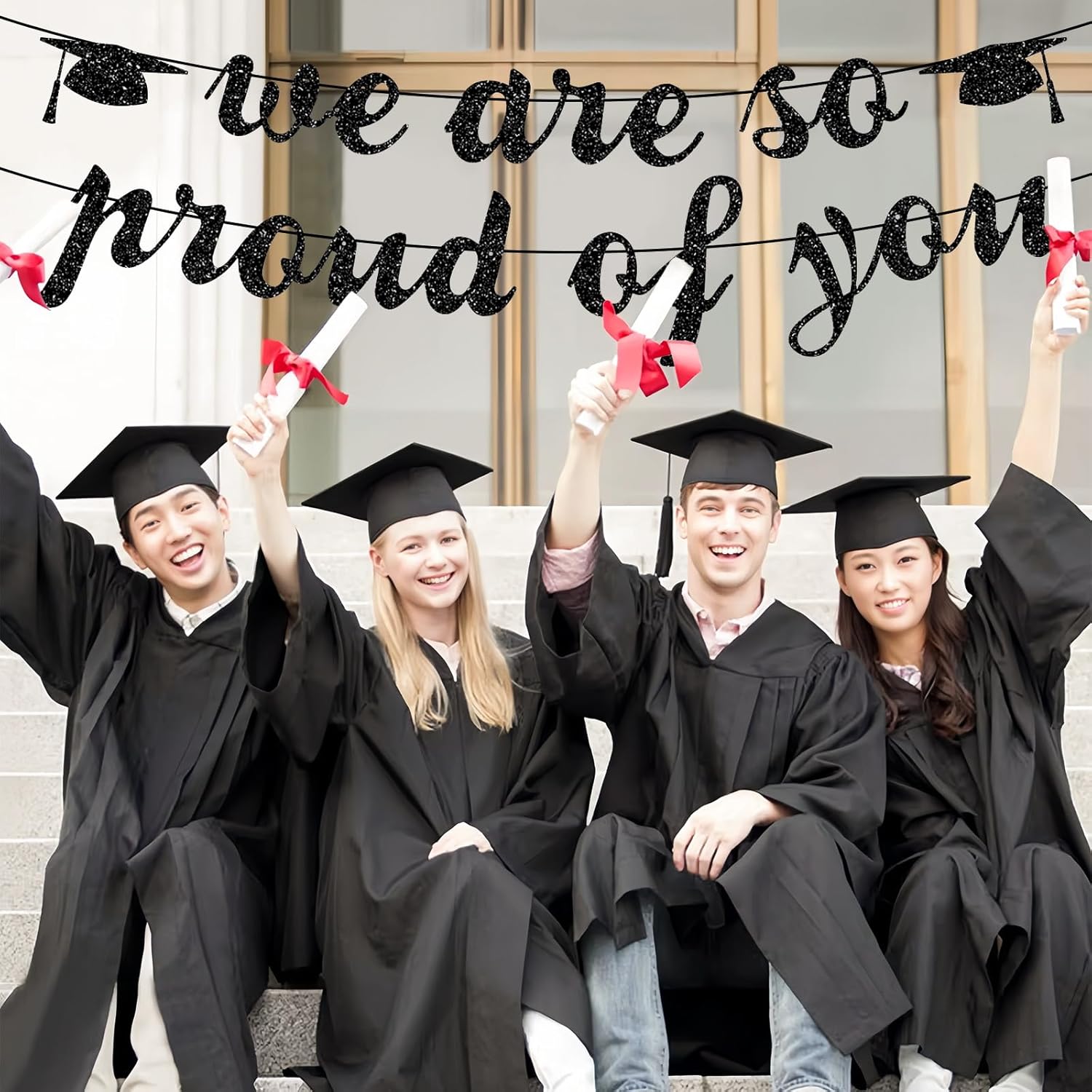 MEMOVAN 2026 Graduation Banners Party Decorations Glitter We are So Proud of You Graduation Banners Garland Black Class of 2026Congratulations Party Banner for High School College Graduation Decor - Image 3