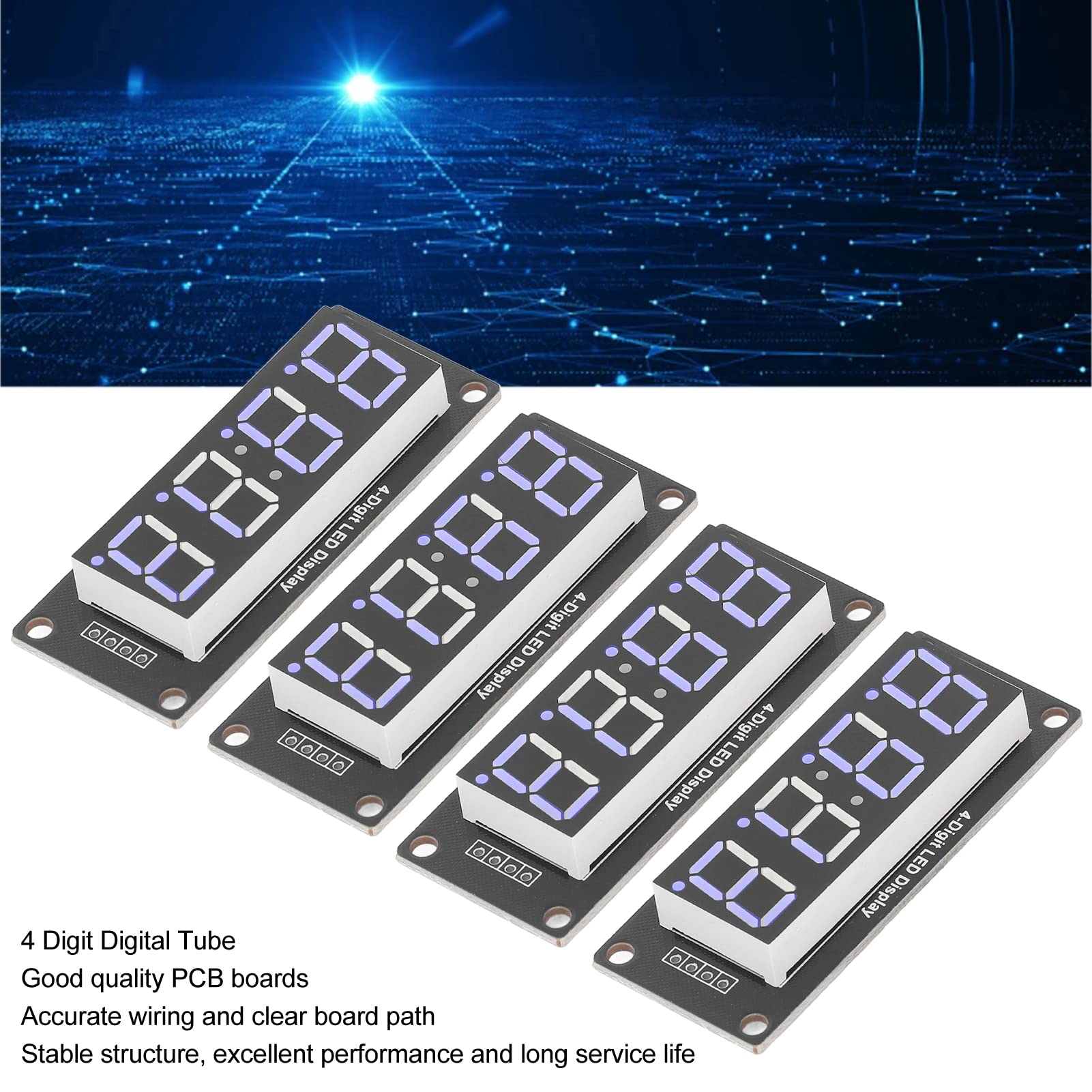 ANKROYU 4 Set 4 Digit Digital Tube, PCB Board 4 Digit Digital Display Module, 7 Segments Clock Module, 4 Digit Digital Display Tube for Microcontroller Projects (Blue)