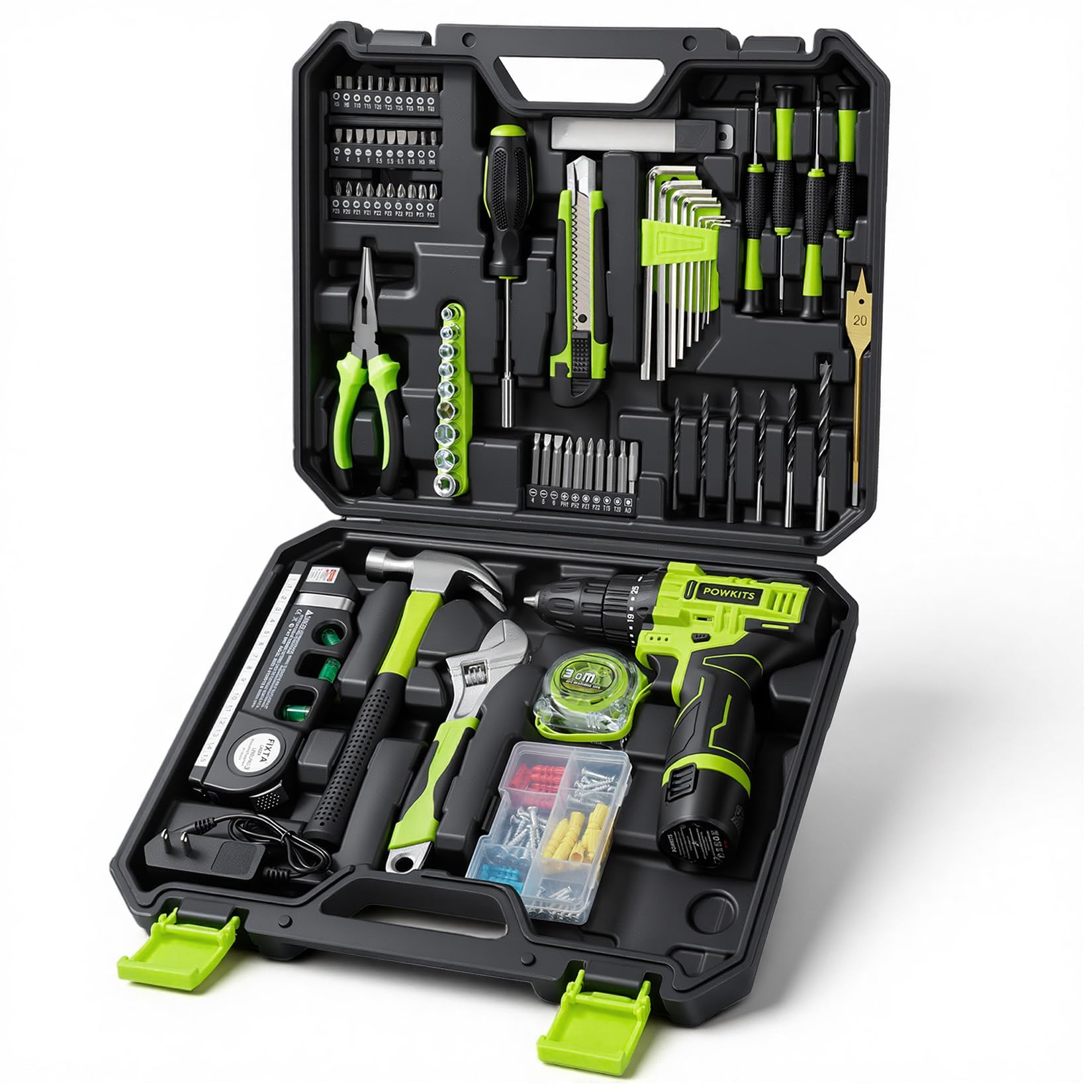 POWKITS 142-Piece 12V Cordless Drill Tool Set