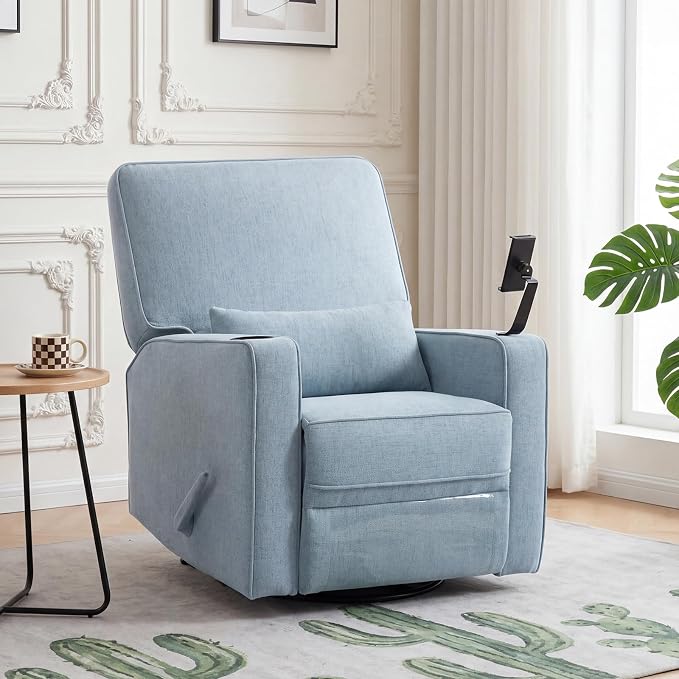 Sillón reclinable giratorio con reposapiés ajustable y soporte lumbar en azul miniatura 9