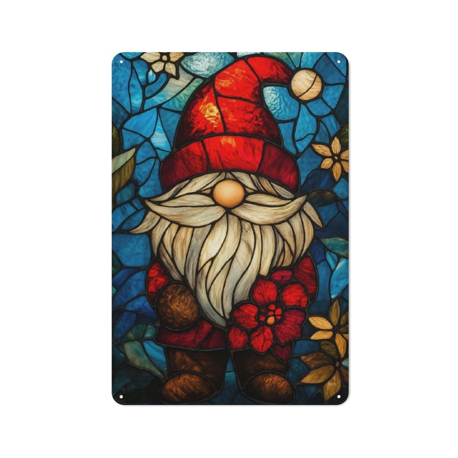 Junmoney Stained Glass Gnome Rustic Metal Sign 30X20cm For Guest Room Or Hallway, Suited To Hallway Wall Decor Fans