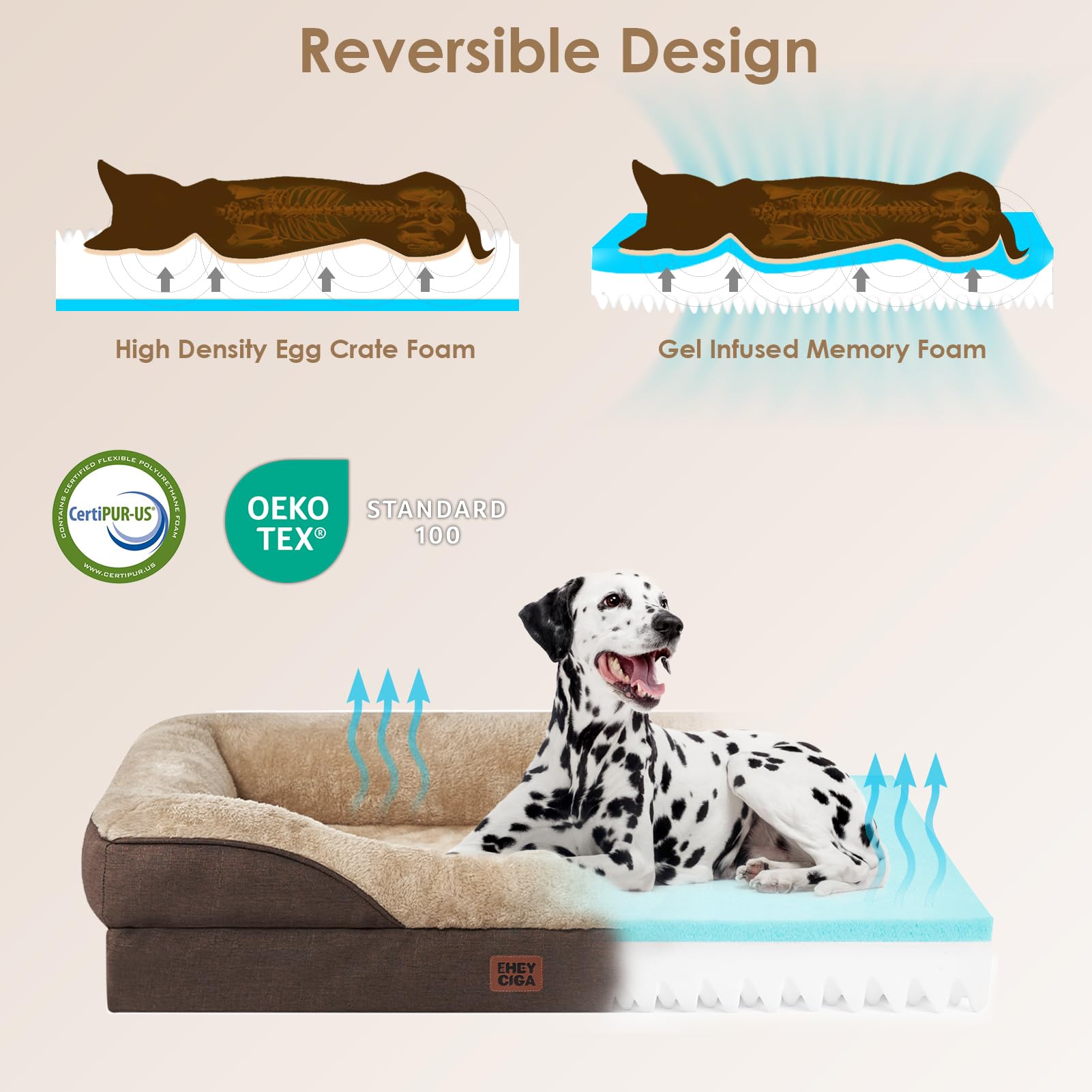 EHEYCIGA Memory Foam Cuccia Cane Interno Taglia Grande, Impermeabile Divano per Cani Sfoderabile e Lavabile, Letto per Cani con 4 Bordi Rialzati, Marrone, 106.5x76x18.5cm