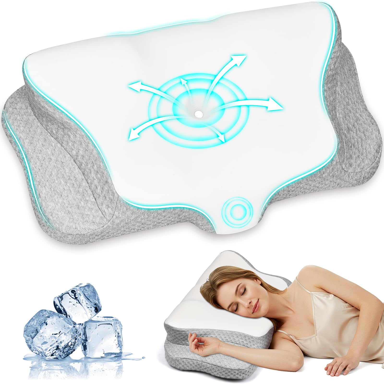 Ehomfory Cuscino Cervicale per Collo e Spalle, Cuscino in Memory Foam Sagomato, Cuscino Ergonomico con Supporto per il Collo per Chi Dorme di Lato, Schiena o Pancia in Giù
