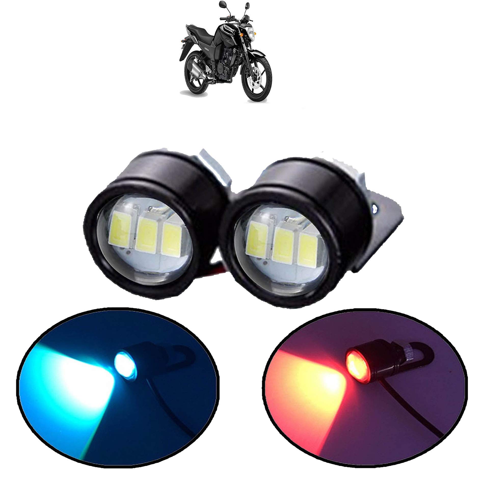 Vagary RED Blue LED Eagle Eye Lamp DRL Strobe Light with Flasher Handle Light for Yamaha FZ16