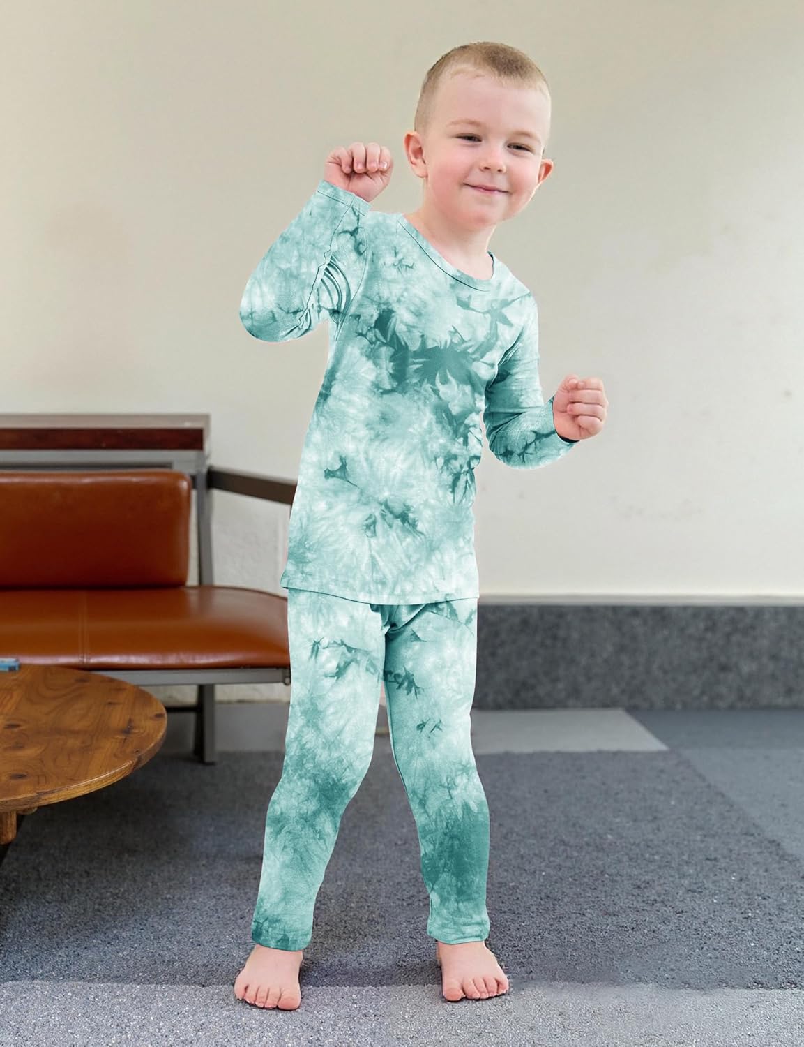 Jimonda Kids Toddler Soft Rayon From Bamboo Pajamas Long Sleeve Boys Girls Sleepwear Outdoor 4pcs Set Tops&Pants Tie Dye Pj - Image 3