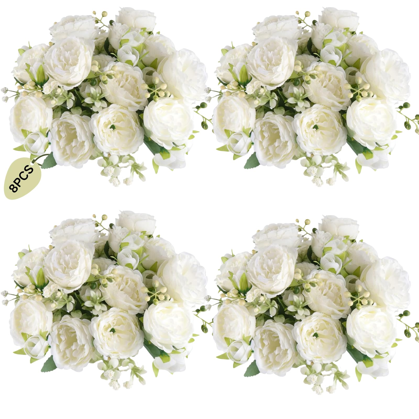ASTRYAS 8 Packs Peonies Artificial Flowers, White Artificial Peonies, Silk Peonies Flowers Fake Peonies Artificial Flowers Peonies Bouquet for