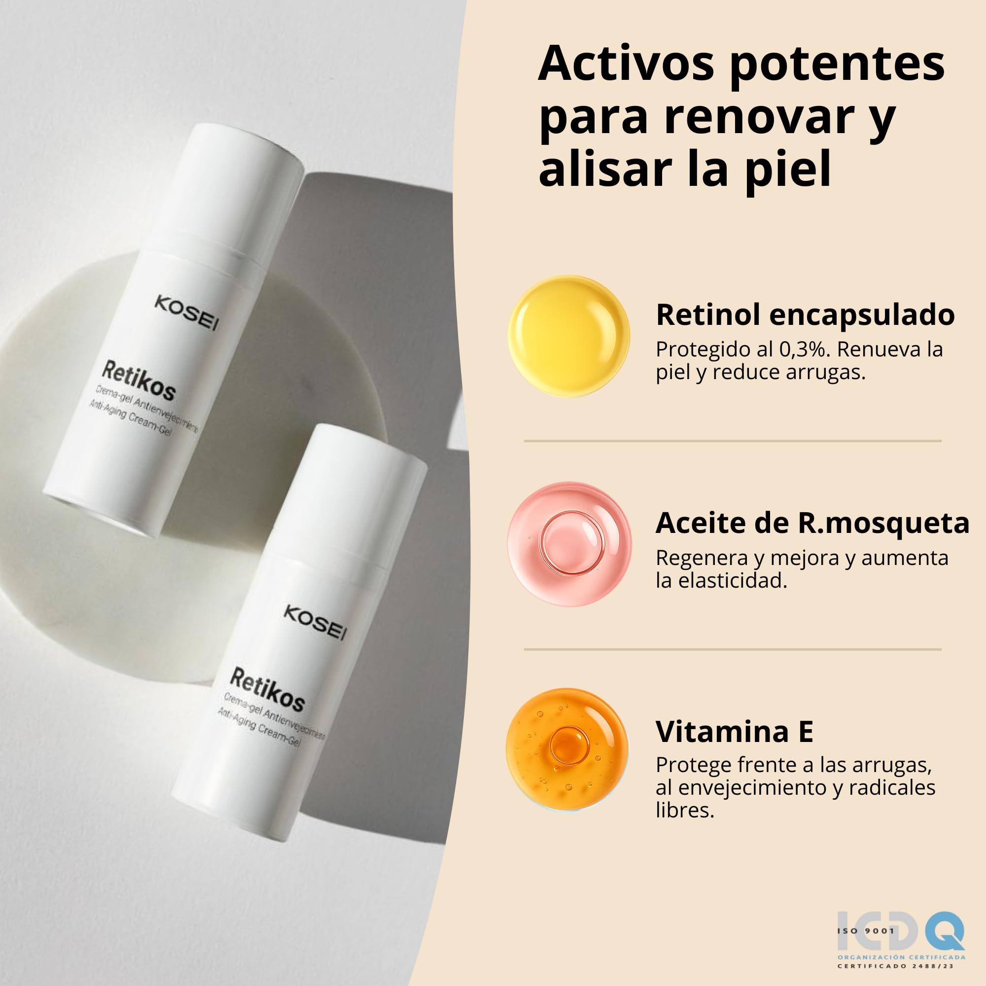 KOSEI | Crema Con Retinol | Reduce los Signos del Envejecimiento | Repara e hidrata piel sensible | Anti-imperfecciones | Crema con retinol para la cara | Retinol 0.3% | 50ml