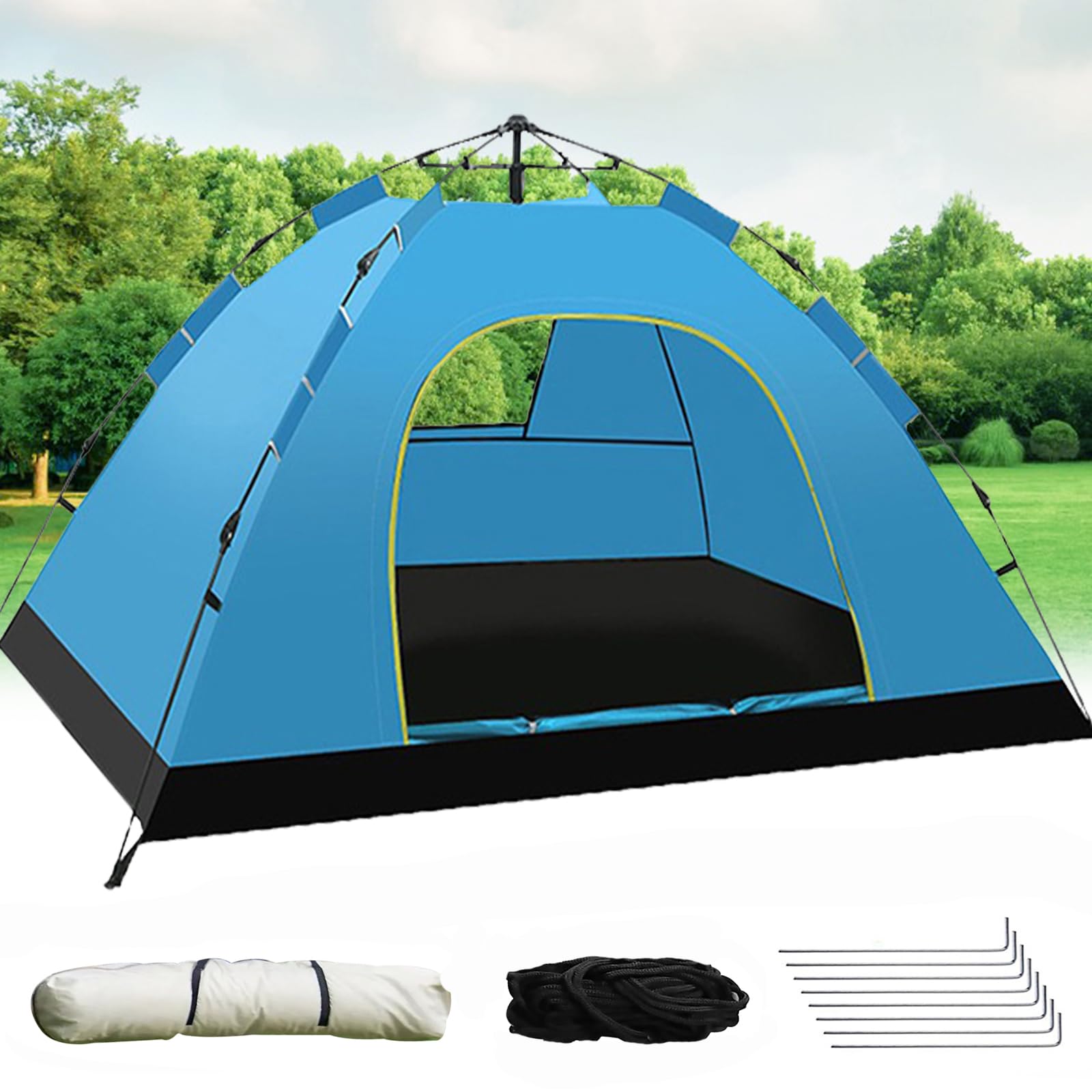 Camping Tent 3-4 Person Pop Up Tent Dome Tent with Two Doors Outdoor Automatic Family Tent UV protection Camping Thickened Tent Easy to Set Up and Package