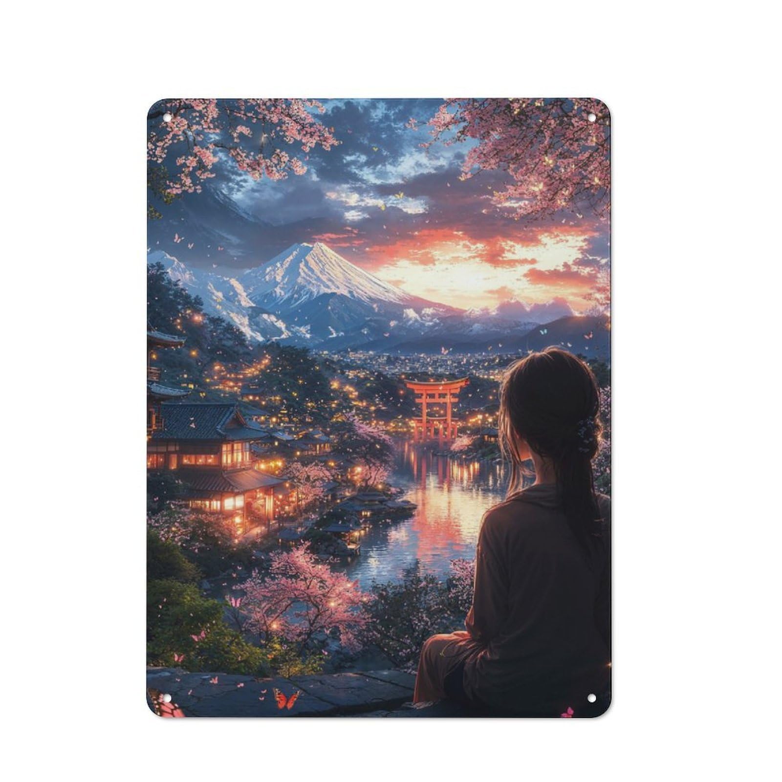 Junmoney Fuji Torii Gate At Sunset Classic Metal Gift Sign 40X30cm, Small Space Decor For Home, Shop, Pub Or Studio Wall