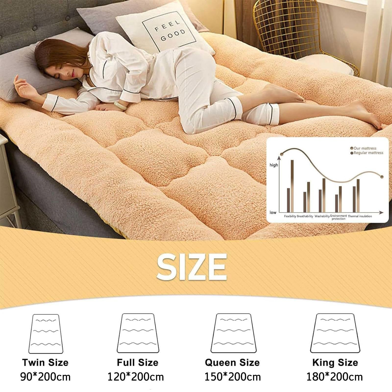 Colchón Todo Incluido Sábana Bajera Espesada Funda de Colchón 100% Algodón Soja Antideslizante Acolchado Colcha para Apartamento Dormitorio (Color : Marrón Tamaño: 200 x 220 cm)