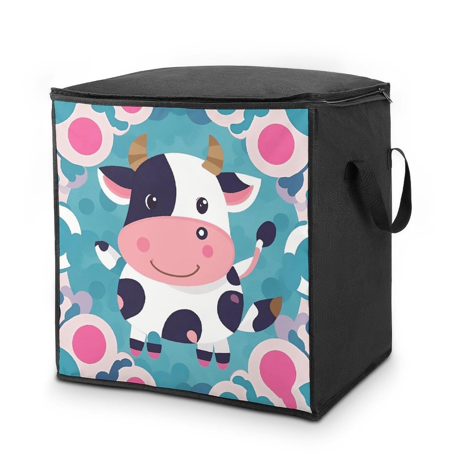 Cute Cow Polka Dot Large Storage Bags with Zippered Storage Organizers Bag Clothes Storages Bins with Lids Foldable Storages Containers with Reinforced Handles for Blanket Bedding