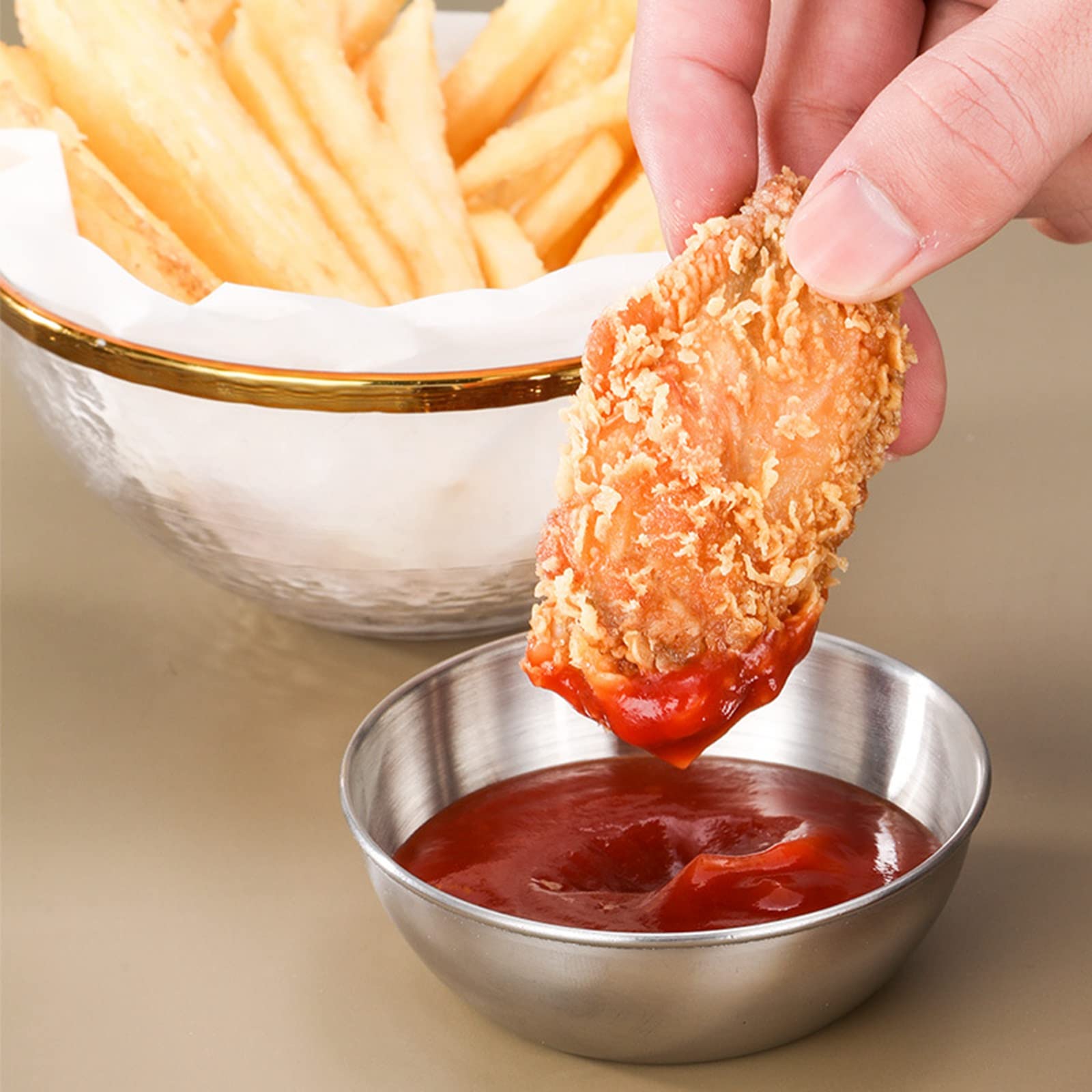 Juego de 8 platos de salsa de 3.2 pulgadas, cuencos pequeños de 2 onzas, mini platillos de acero inoxidable para cocina, preparación, guarnición, salsa de soja, sushi, condimentos, condimentos