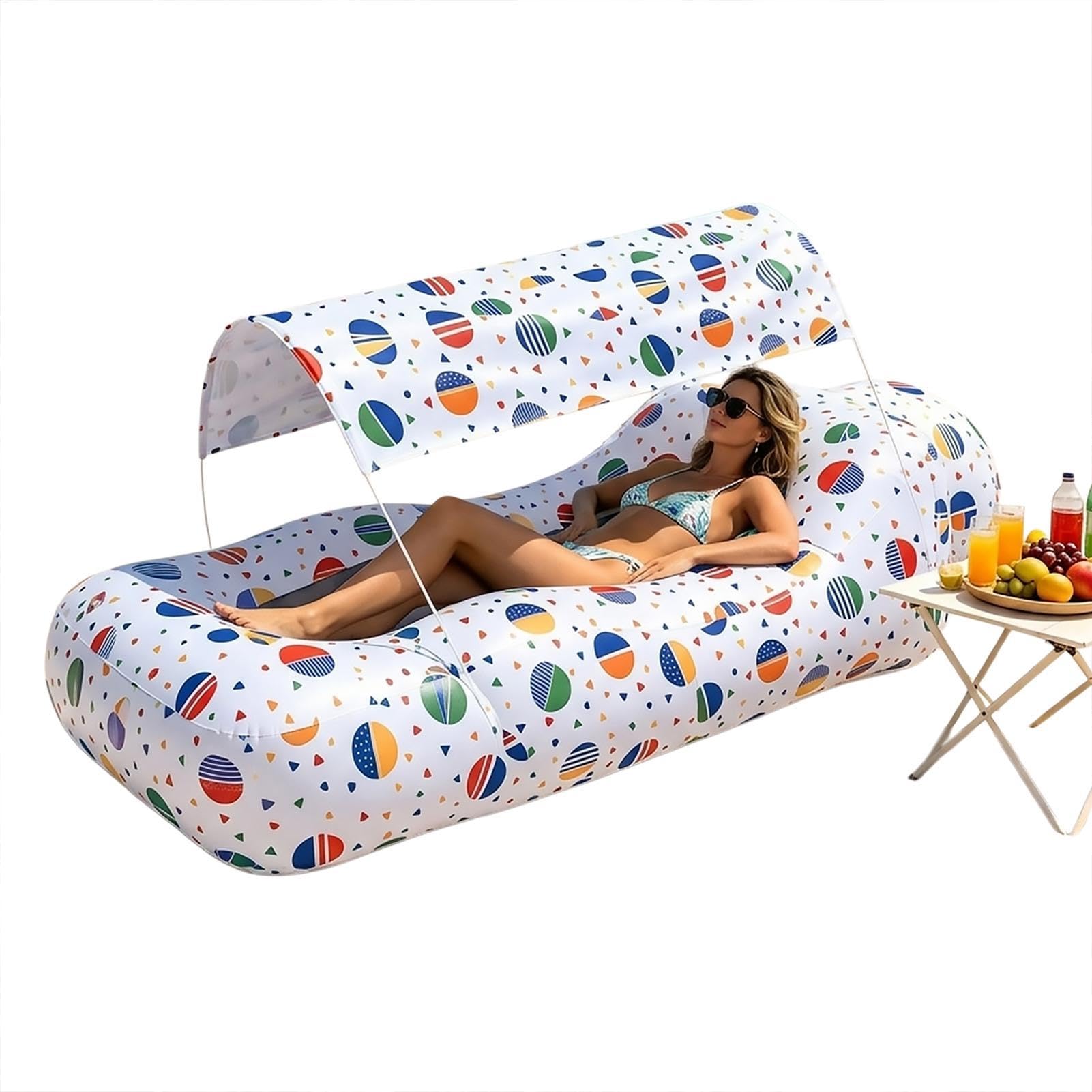 Duqulle Inflatable Lounger Air Sofa With Sun-shade Design, Inflatable Beach Bed, Waterproof Inflatables Couch, Camping Chair Hammock For Hiking Backyard Travel Beach Park Picnics