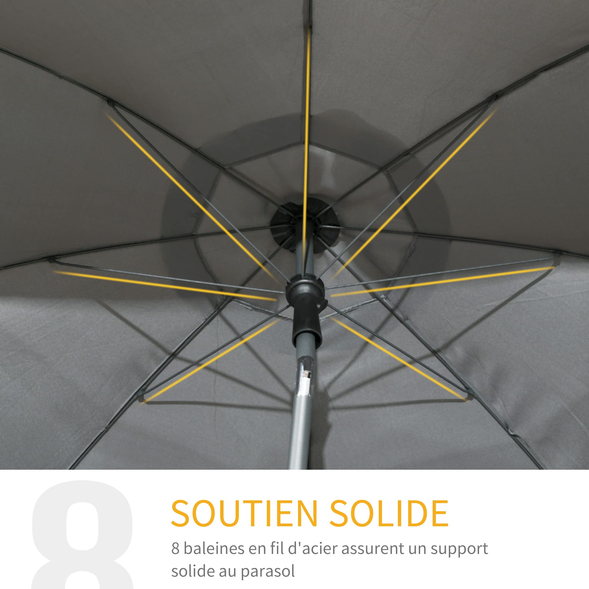 Outsunny Parasol de Plage Parasol de Jardin Extérieur Ø 180 cm Gris Foncé | Inclinable, Protection UV 50+, avec 8 Baleines, Sac de Transport Inclus