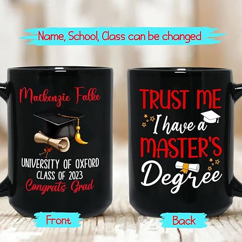 Miniatura 2 de Taza de cerámica negra personalizada de 11 onzas y 15 onzas, taza de café personalizada con nombre de clase escolar, regalos de graduación