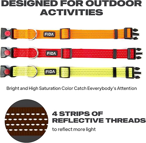 Miniatura 4 de Fida Collar reflectante para perro, collares de nailon con colores neón para perros pequeñosmedianosmedianos, collares de perro de alta visibilidad