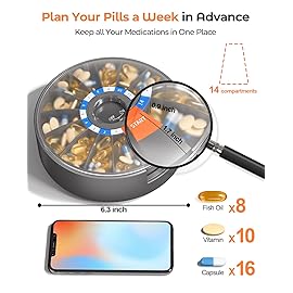 Daviky Pill Dispenser Daily, Large Pill Organizer with Wall-Mounted or Standing Use, 14 Days Pill Container, Push Button Design, Weekly Pill Box for Vitamin, Medicine,Supplement, Fish Oil(Gray)