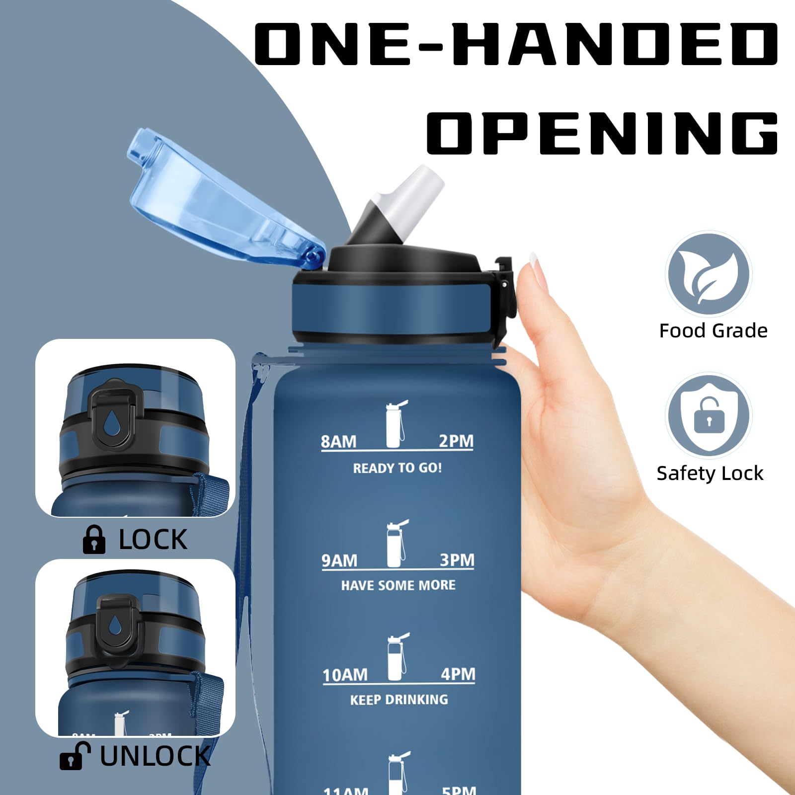 Borraccia 1 litro, Borraccia con Cannuccia, Senza Perdite, Borraccie Palestra, Facile da Pulire, Borraccie Motivazionale, Borracce con Chiusura di Sicurezza, per Fitness, Yoga, Campeggio, Viaggio