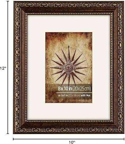 Miniatura 7 de Marco de fotos clásico de bronce vintage de 8 x 10 pulgadas con detalles ornamentados de desplazamiento plateado, mate para fotos de 5 x 7 pulgadas,